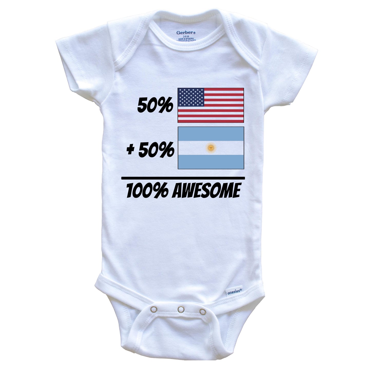 50% American Plus 50% Argentinian Equals 100% Awesome Cute Argentina Flag Baby Onesie