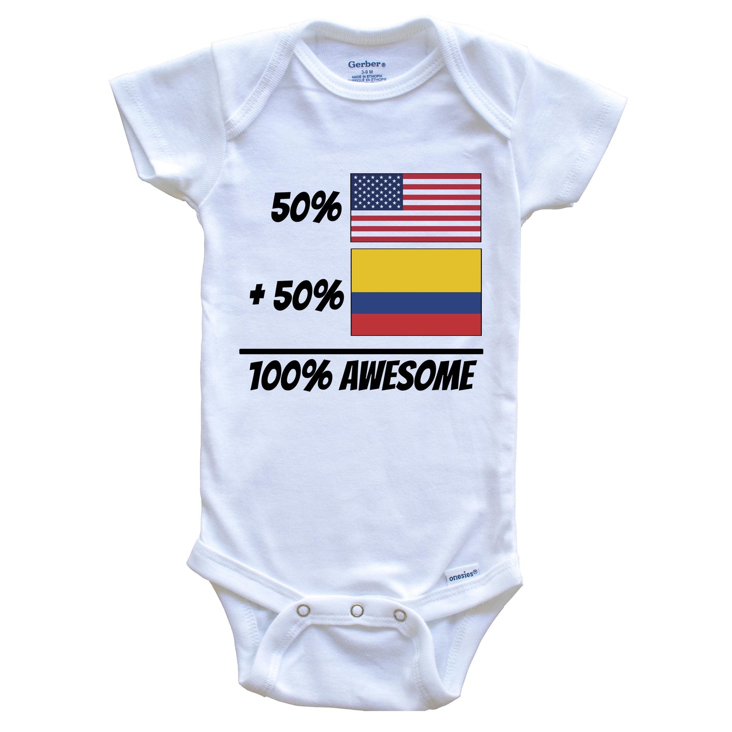 50% American Plus 50% Colombian Equals 100% Awesome Cute Colombia Flag Baby Onesie
