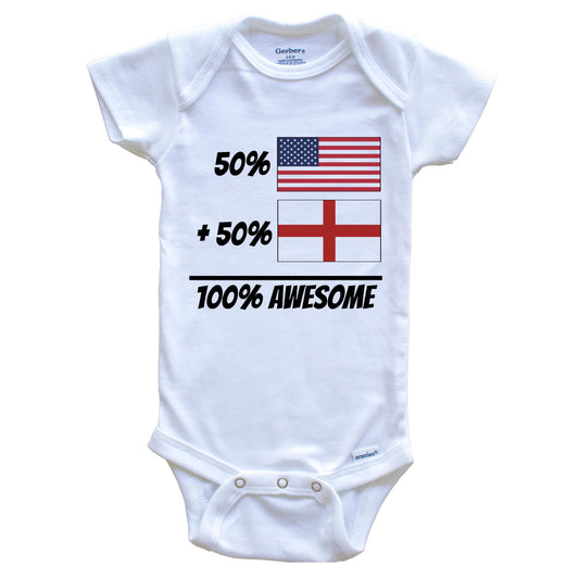 50% American Plus 50% English Equals 100% Awesome Cute England Flag Baby Onesie
