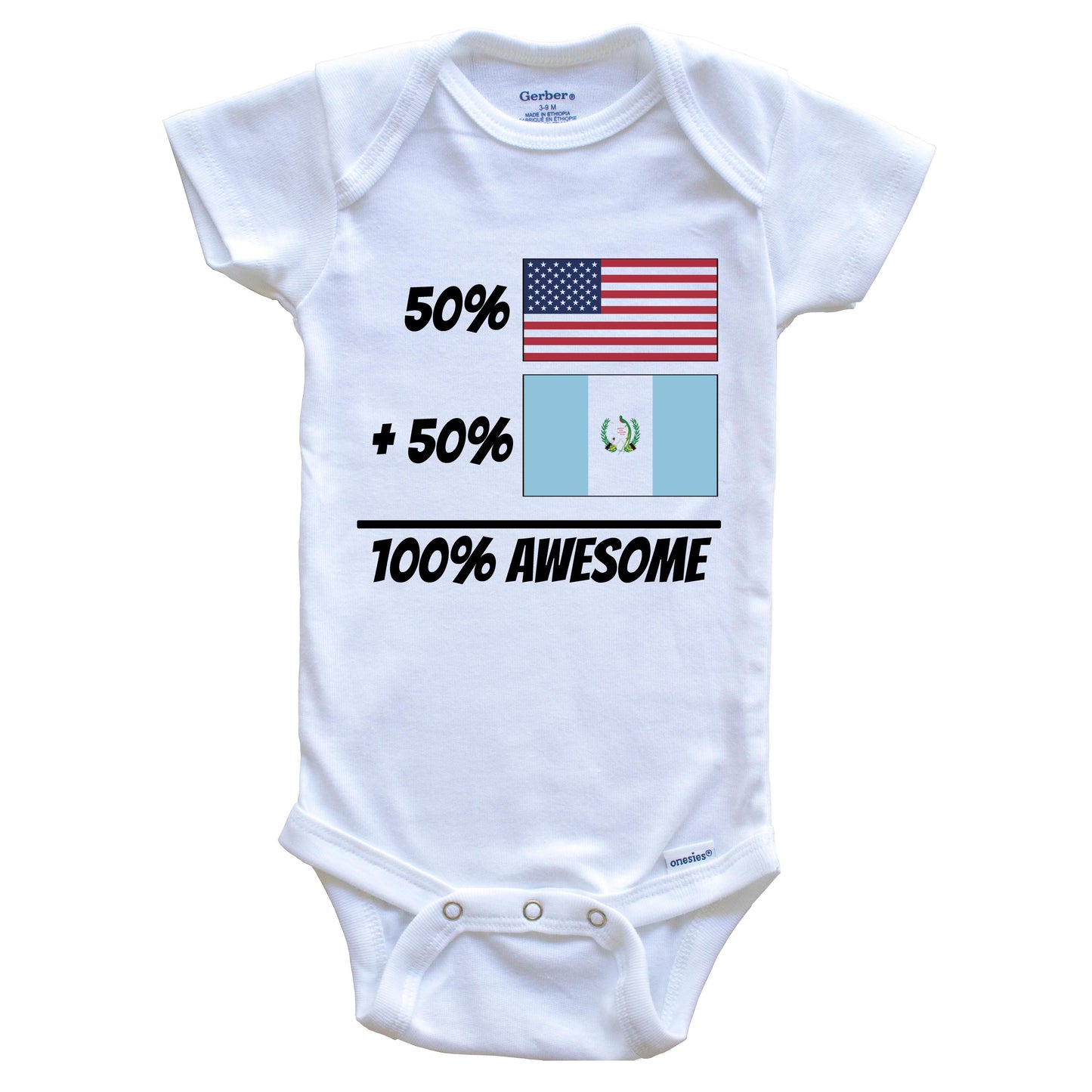 50% American Plus 50% Guatemalan Equals 100% Awesome Cute Guatemala Flag Baby Onesie