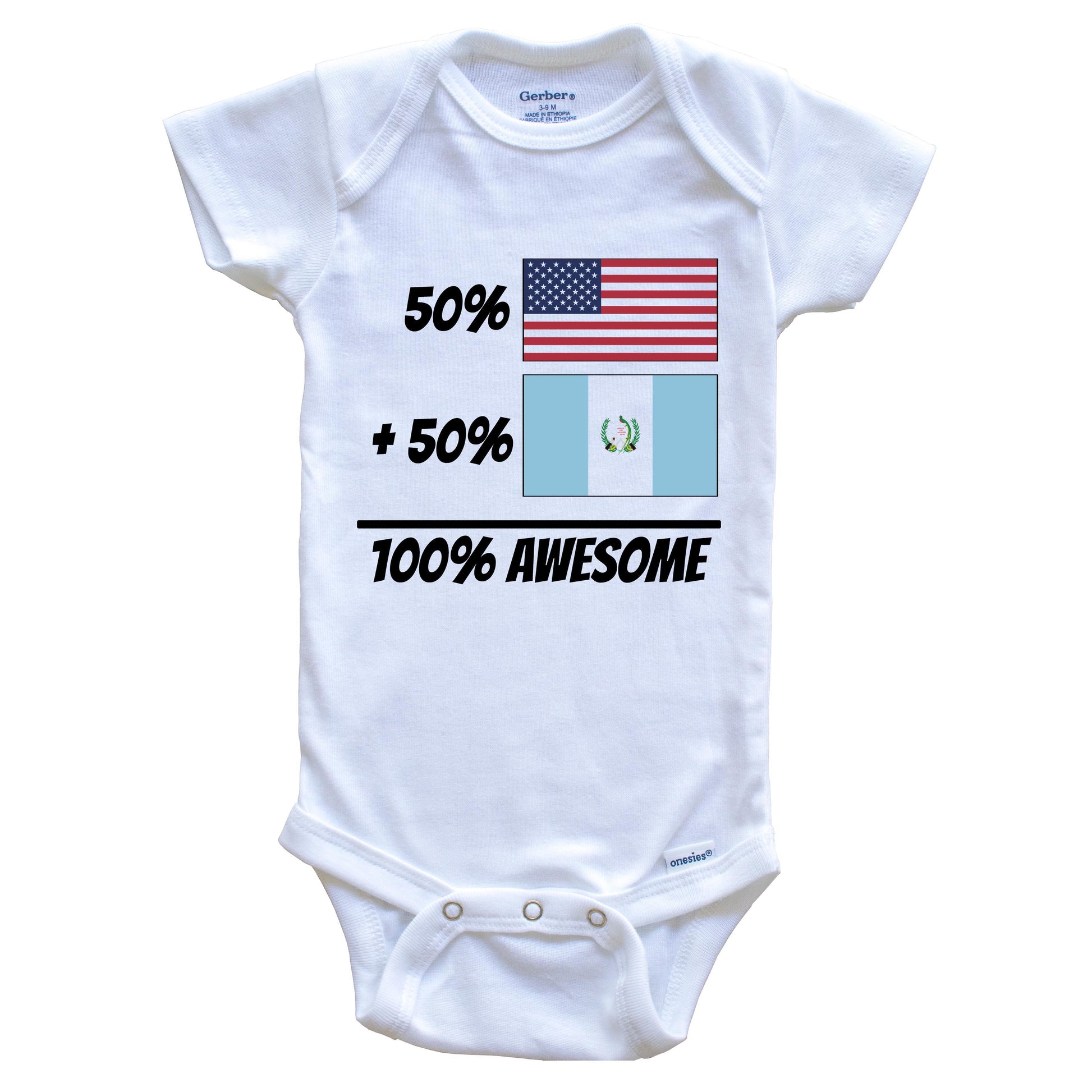 50% American Plus 50% Guatemalan Equals 100% Awesome Cute Guatemala Flag Baby Onesie