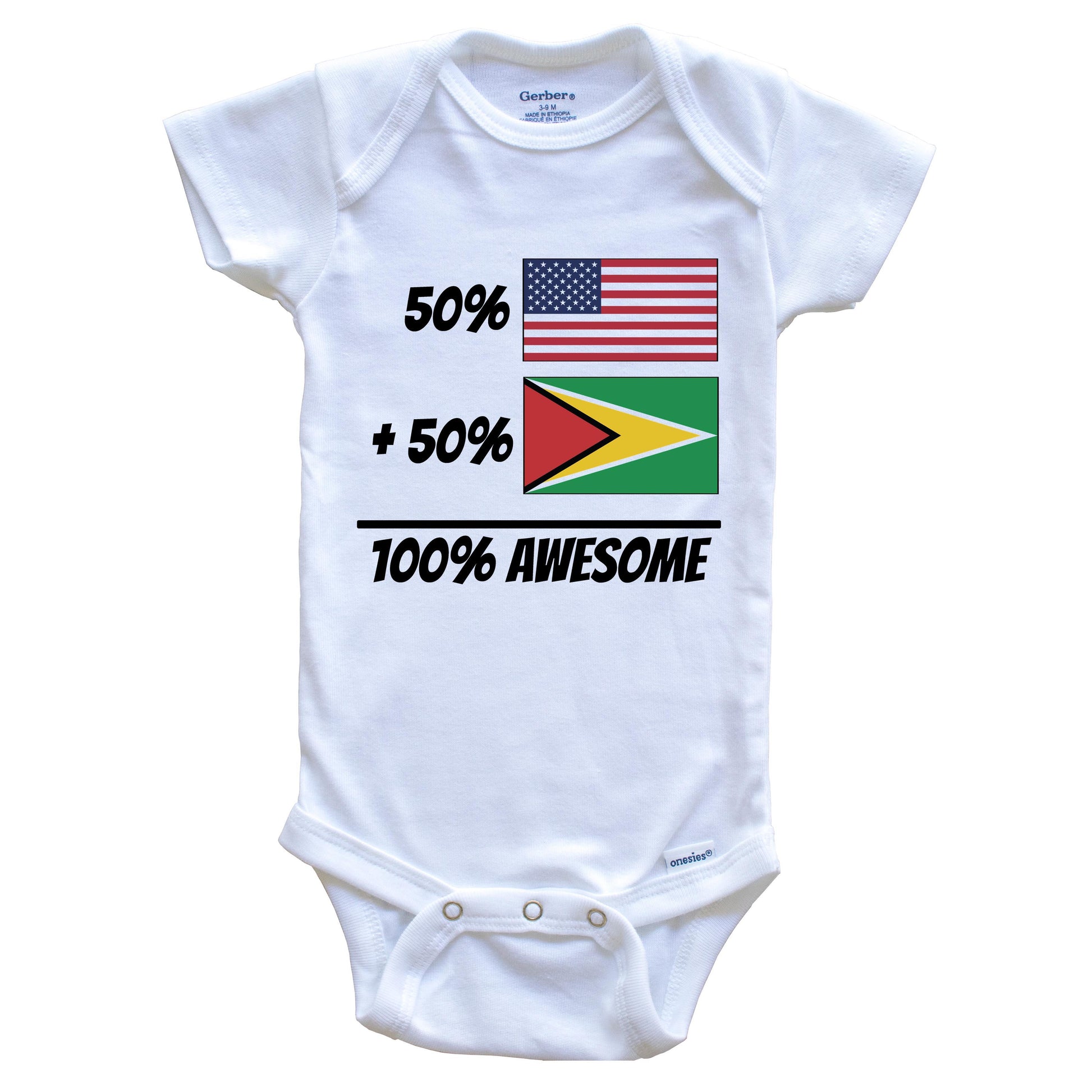 50% American Plus 50% Guyanese Equals 100% Awesome Cute Guyana Flag Baby Onesie