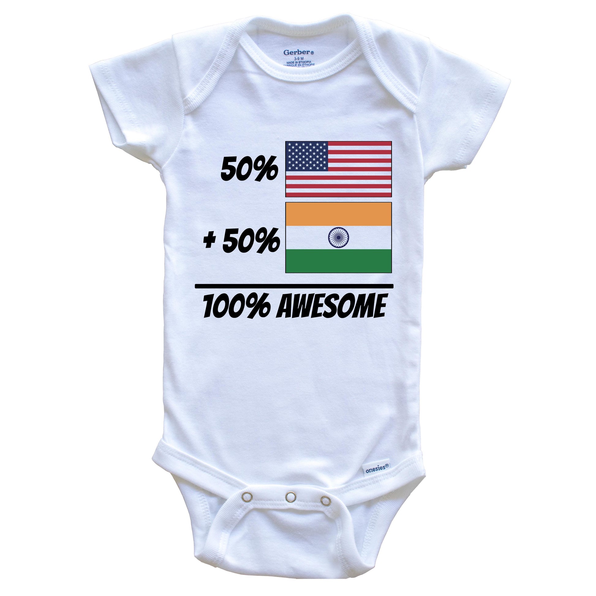 50% American Plus 50% Indian Equals 100% Awesome Cute India Flag Baby Onesie