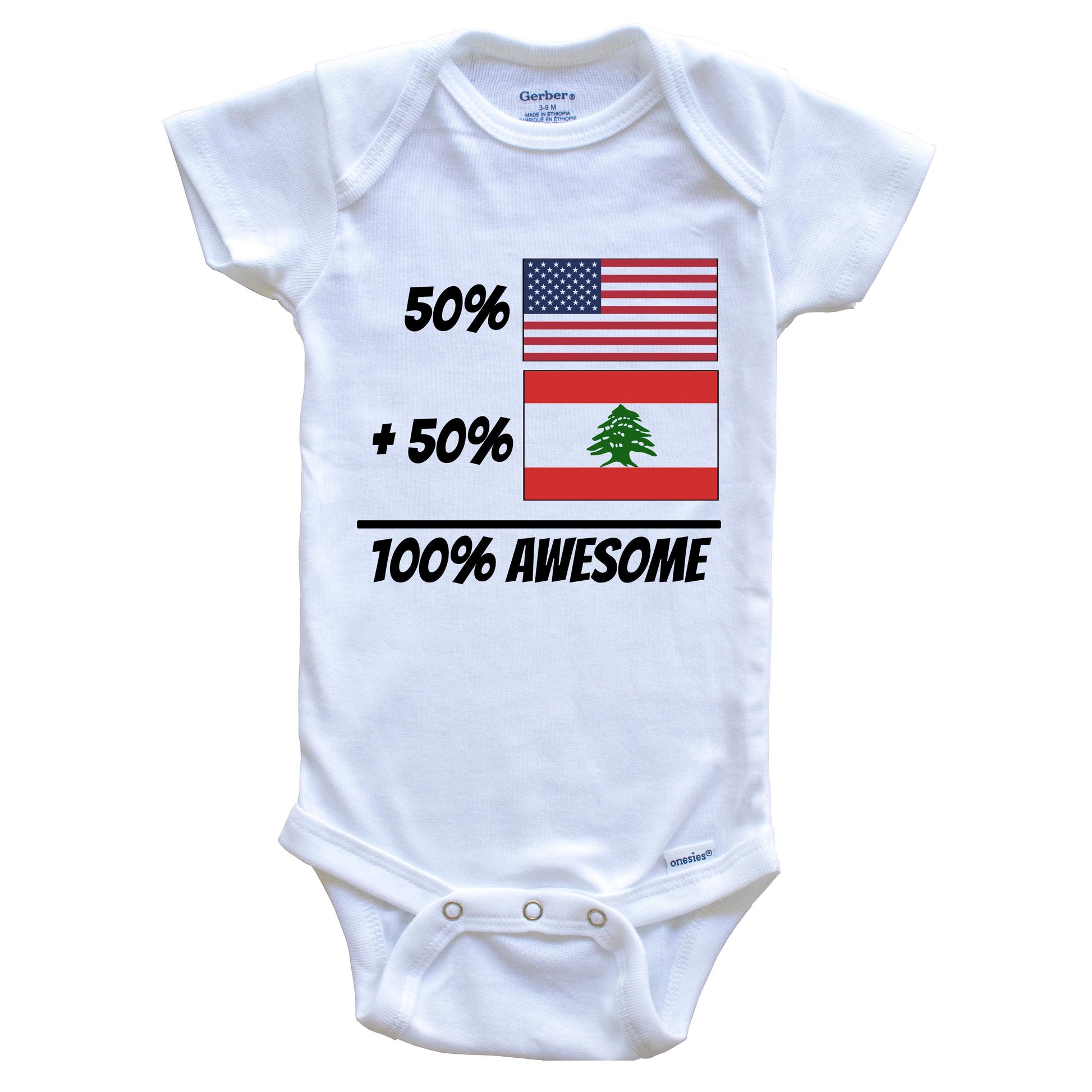 50% American Plus 50% Lebanese Equals 100% Awesome Cute Lebanon Flag Baby Onesie