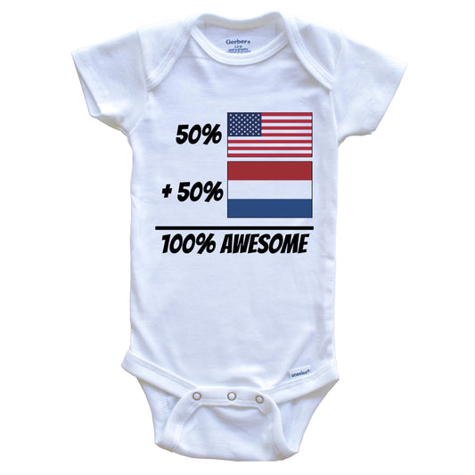 50% American Plus 50% Dutch Equals 100% Awesome Cute Netherlands Flag Baby Onesie
