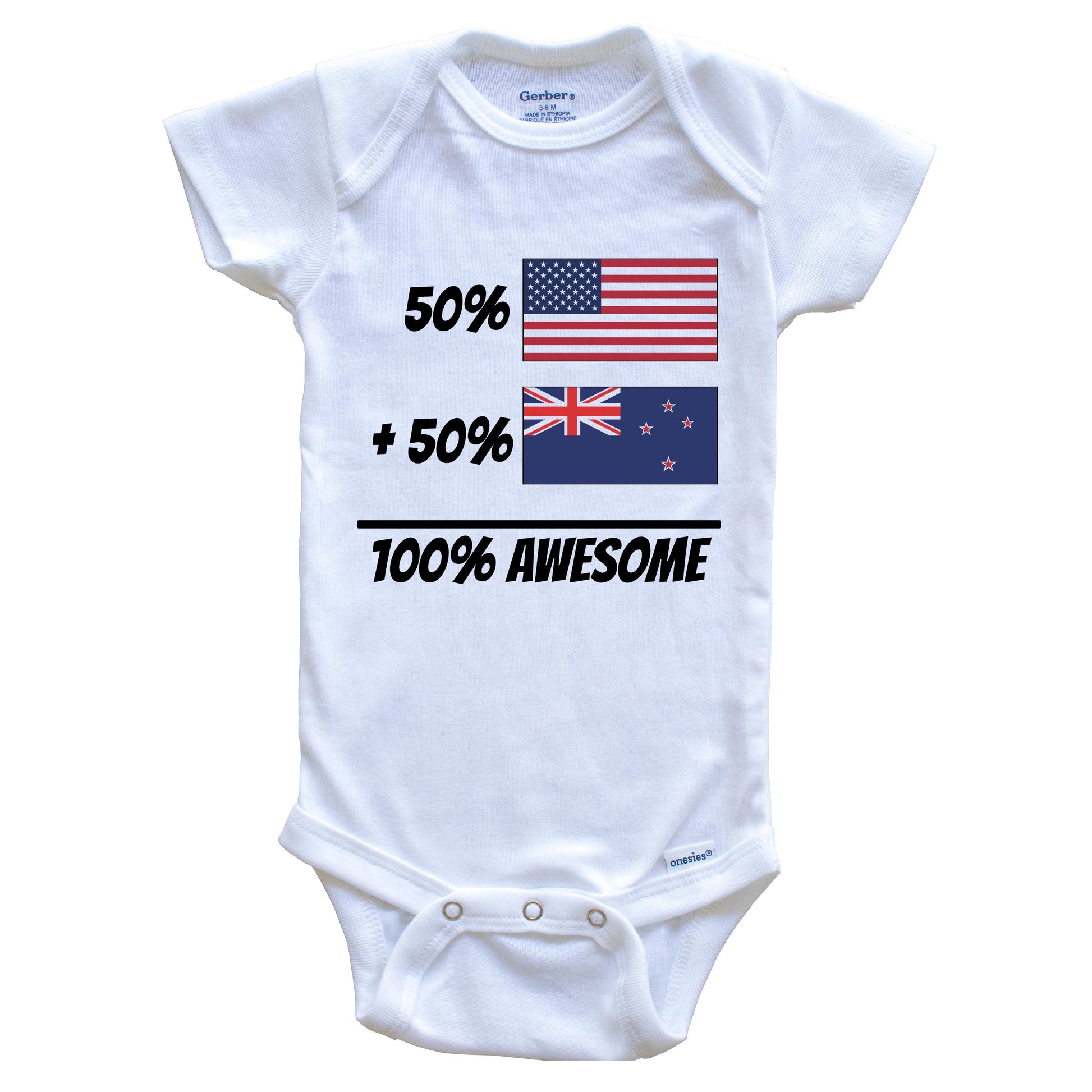50% American Plus 50% Kiwi Equals 100% Awesome Cute New Zealand Flag Baby Onesie