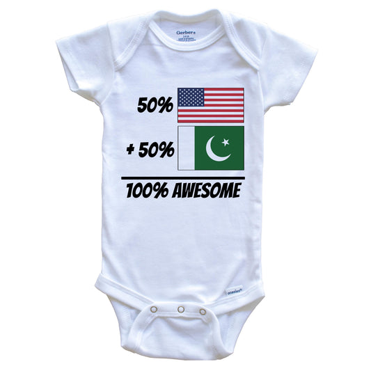 50% American Plus 50% Pakistani Equals 100% Awesome Cute Pakistan Flag Baby Onesie