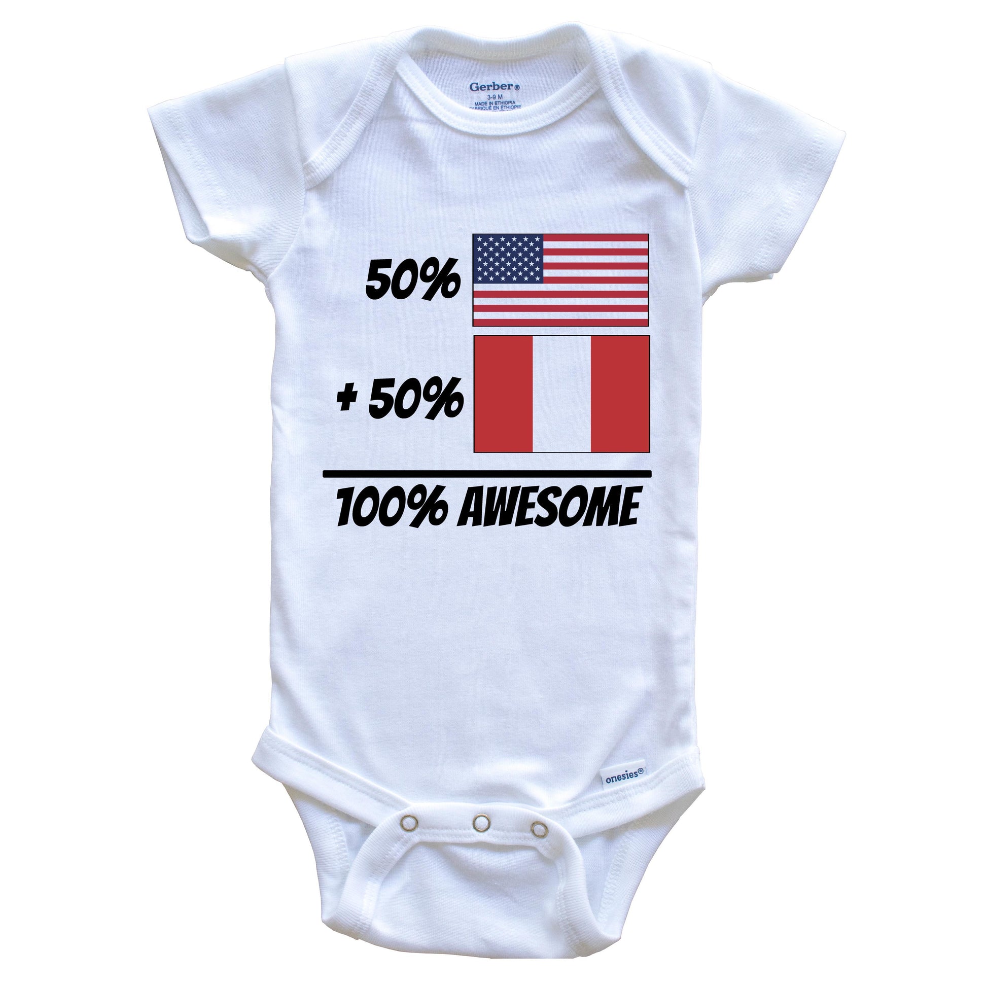 50% American Plus 50% Peruvian Equals 100% Awesome Cute Peru Flag Baby Onesie