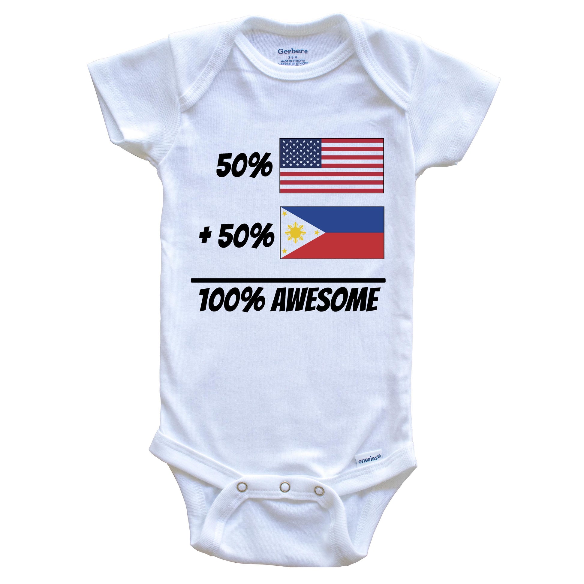 50% American Plus 50% Filipino Equals 100% Awesome Cute Philippines Flag Baby Onesie