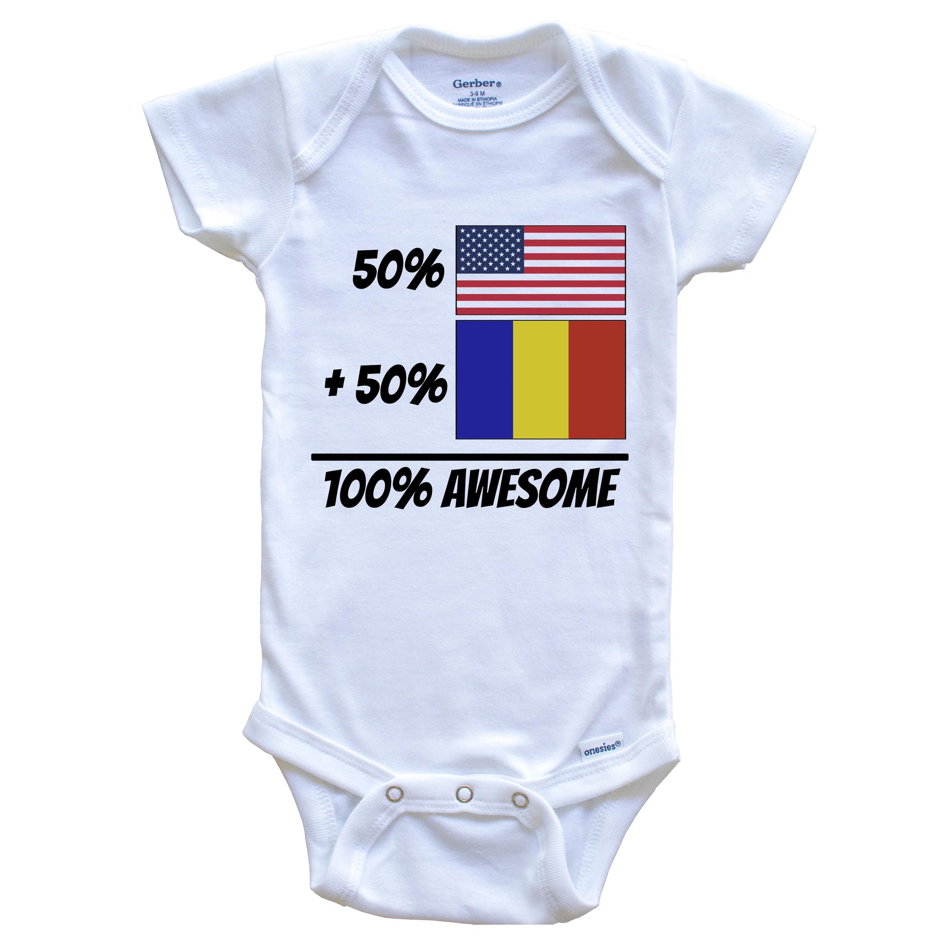 50% American Plus 50% Romanian Equals 100% Awesome Cute Romania Flag Baby Onesie