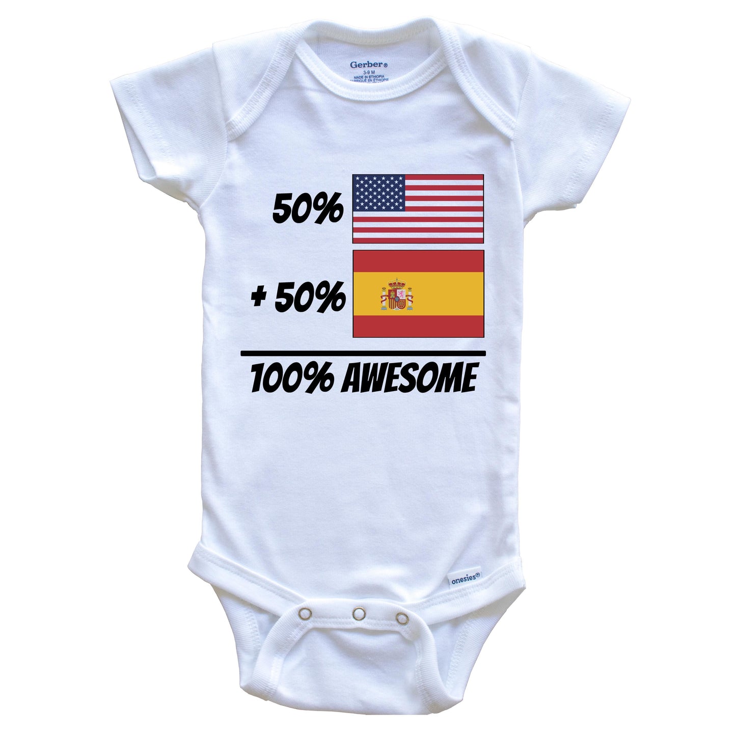 50% American Plus 50% Spanish Equals 100% Awesome Cute Spain Flag Baby Onesie