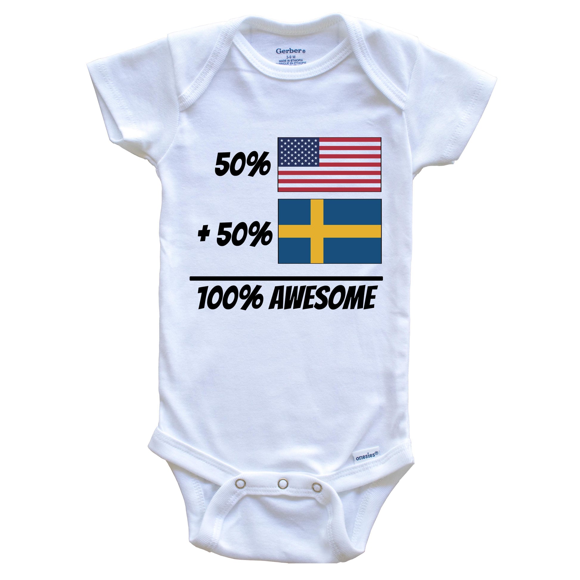 50% American Plus 50% Swedish Equals 100% Awesome Cute Sweden Flag Baby Onesie