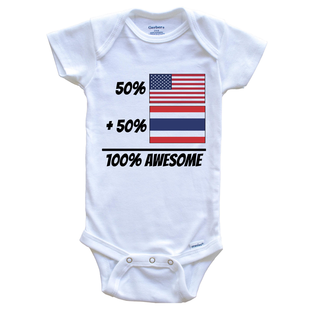 50% American Plus 50% Thai Equals 100% Awesome Cute Thailand Flag Baby Onesie
