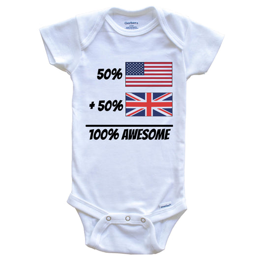 50% American Plus 50% British Equals 100% Awesome Cute United Kingdom Flag Baby Onesie