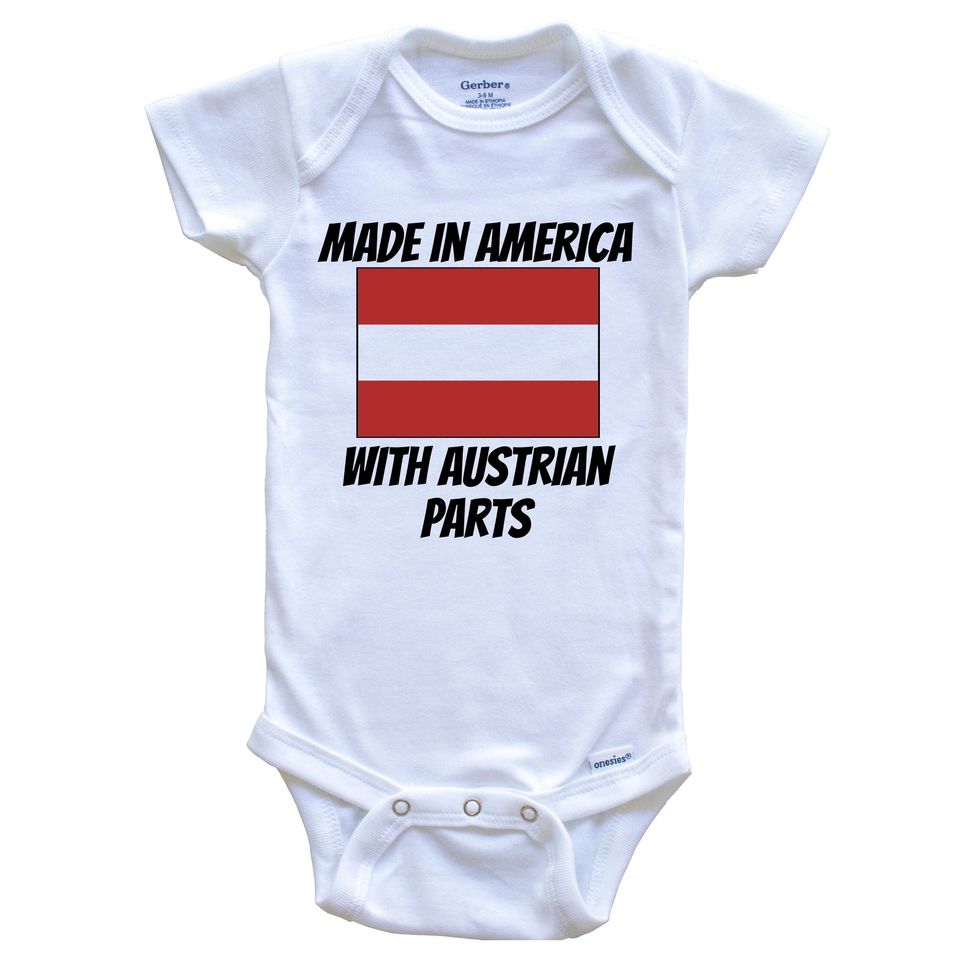 Made In America With Austrian Parts Austria Flag Funny Baby Onesie