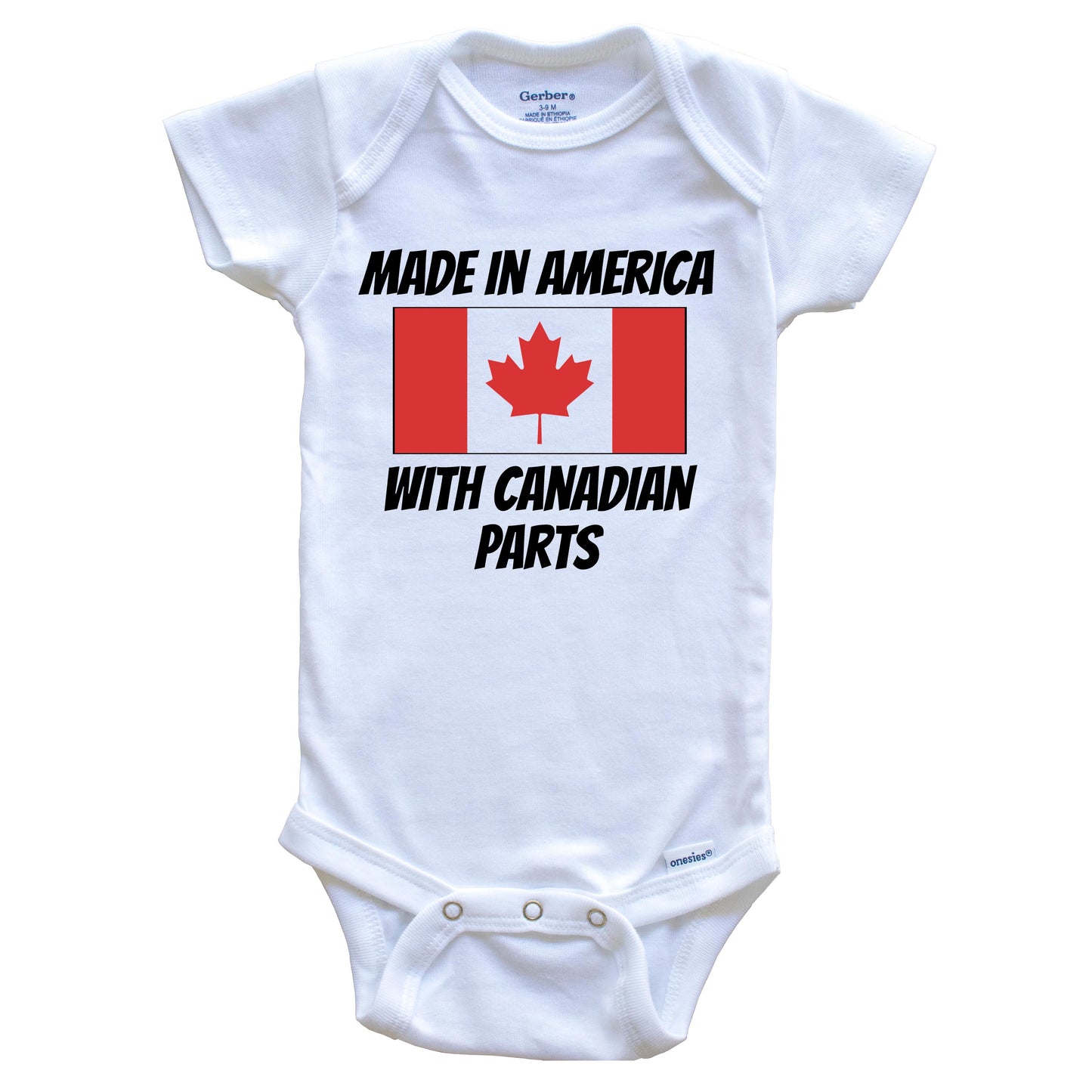 Made In America With Canadian Parts Canada Flag Funny Baby Onesie