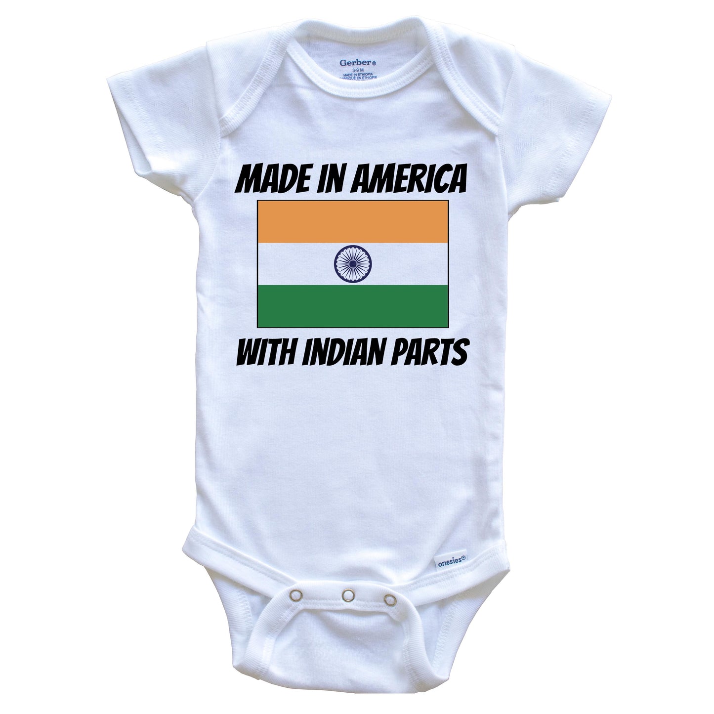 Made In America With Indian Parts India Flag Funny Baby Onesie