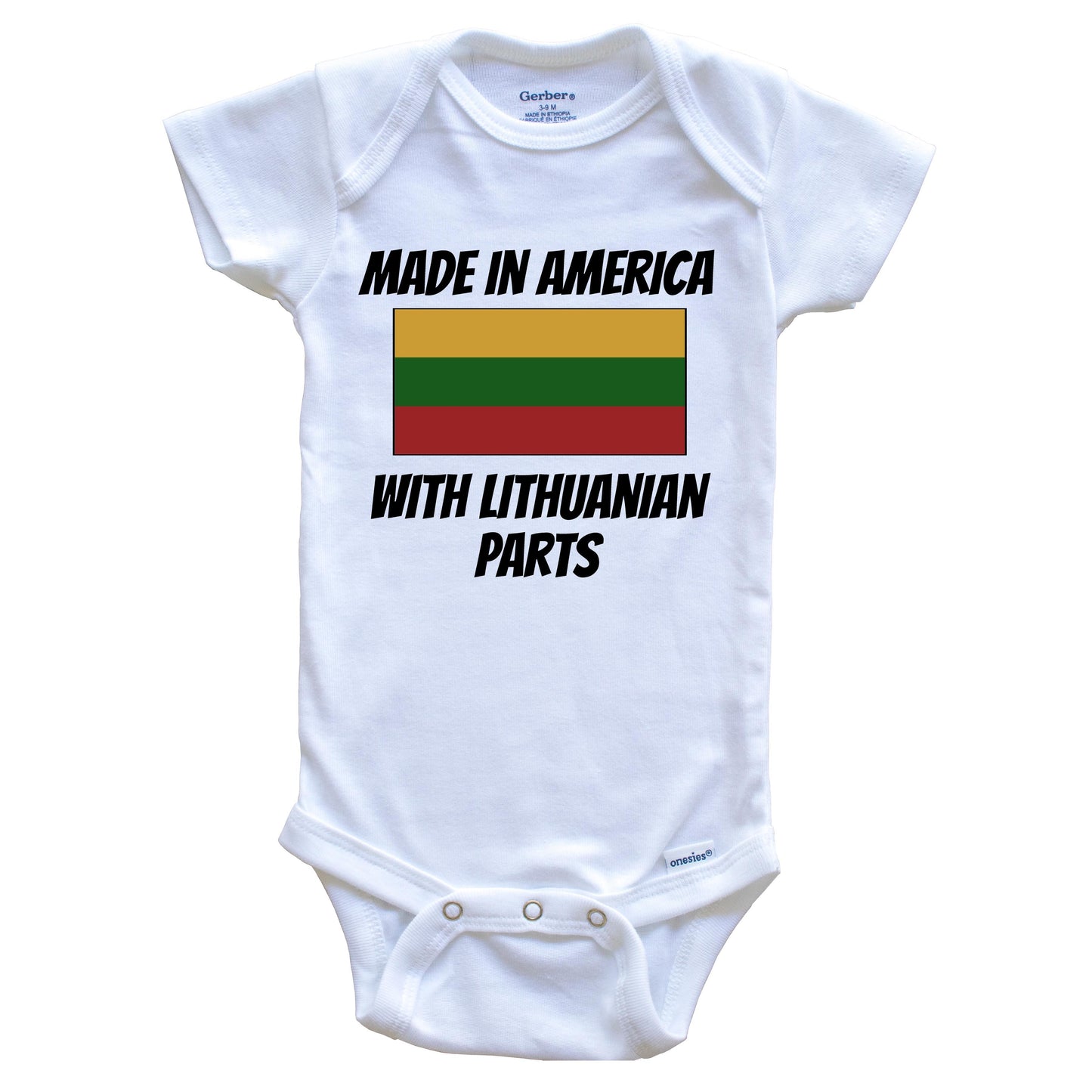 Made In America With Lithuanian Parts Lithuania Flag Funny Baby Onesie