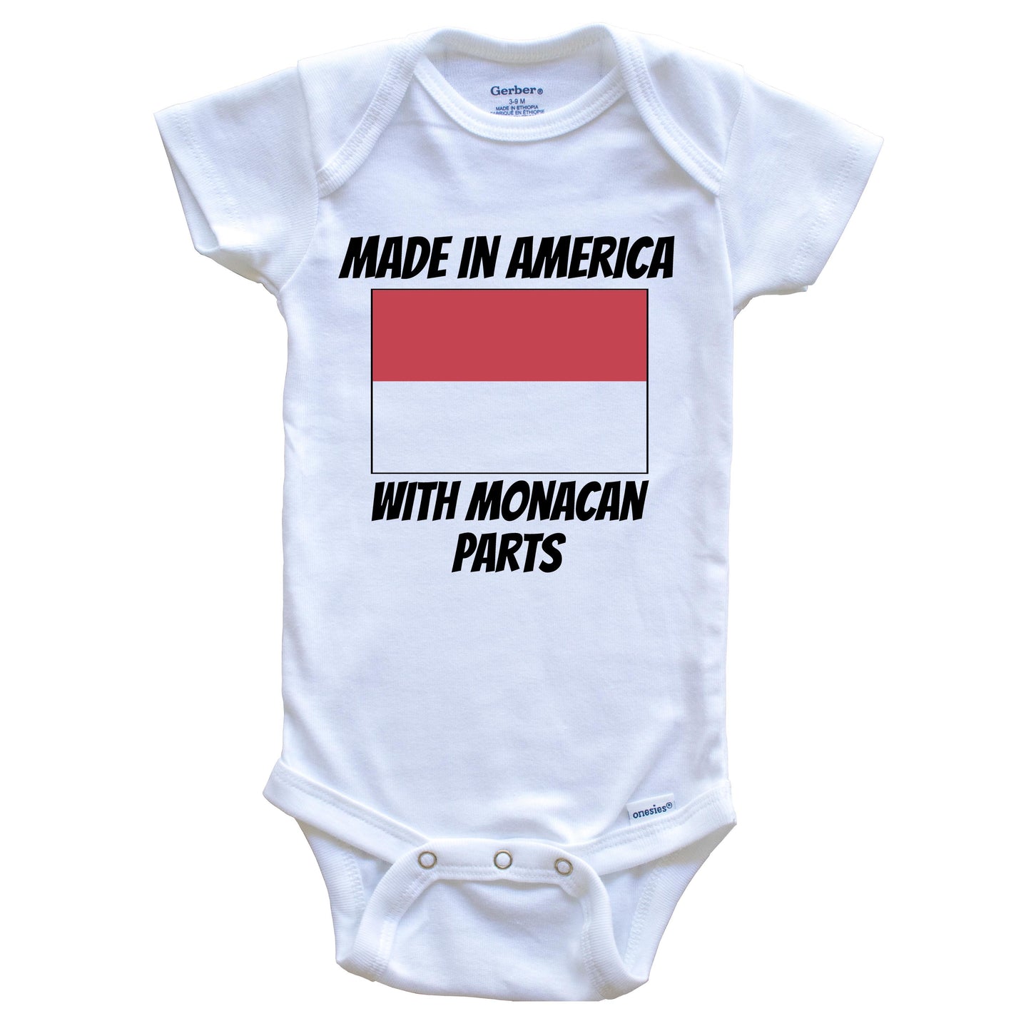 Made In America With Monacan Parts Monaco Flag Funny Baby Onesie