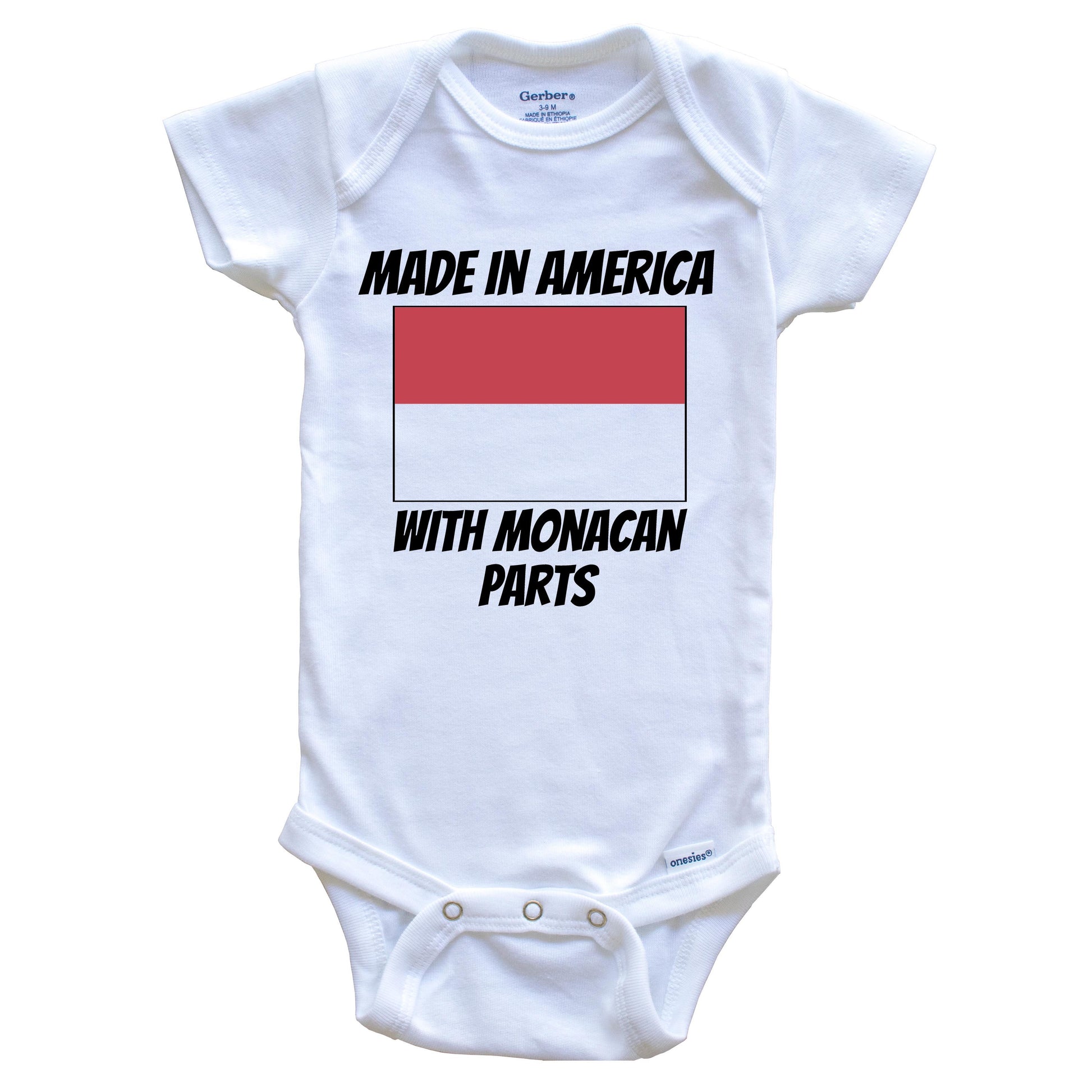 Made In America With Monacan Parts Monaco Flag Funny Baby Onesie