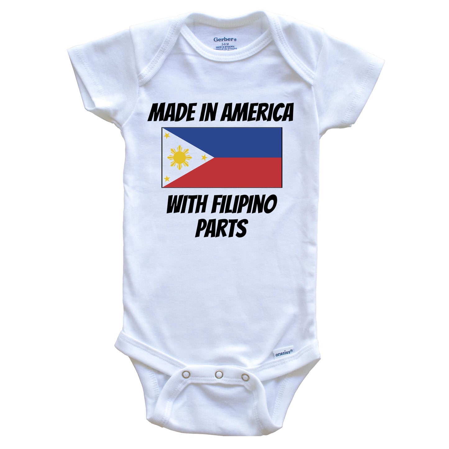 Made In America With Filipino Parts Philippines Flag Funny Baby Onesie