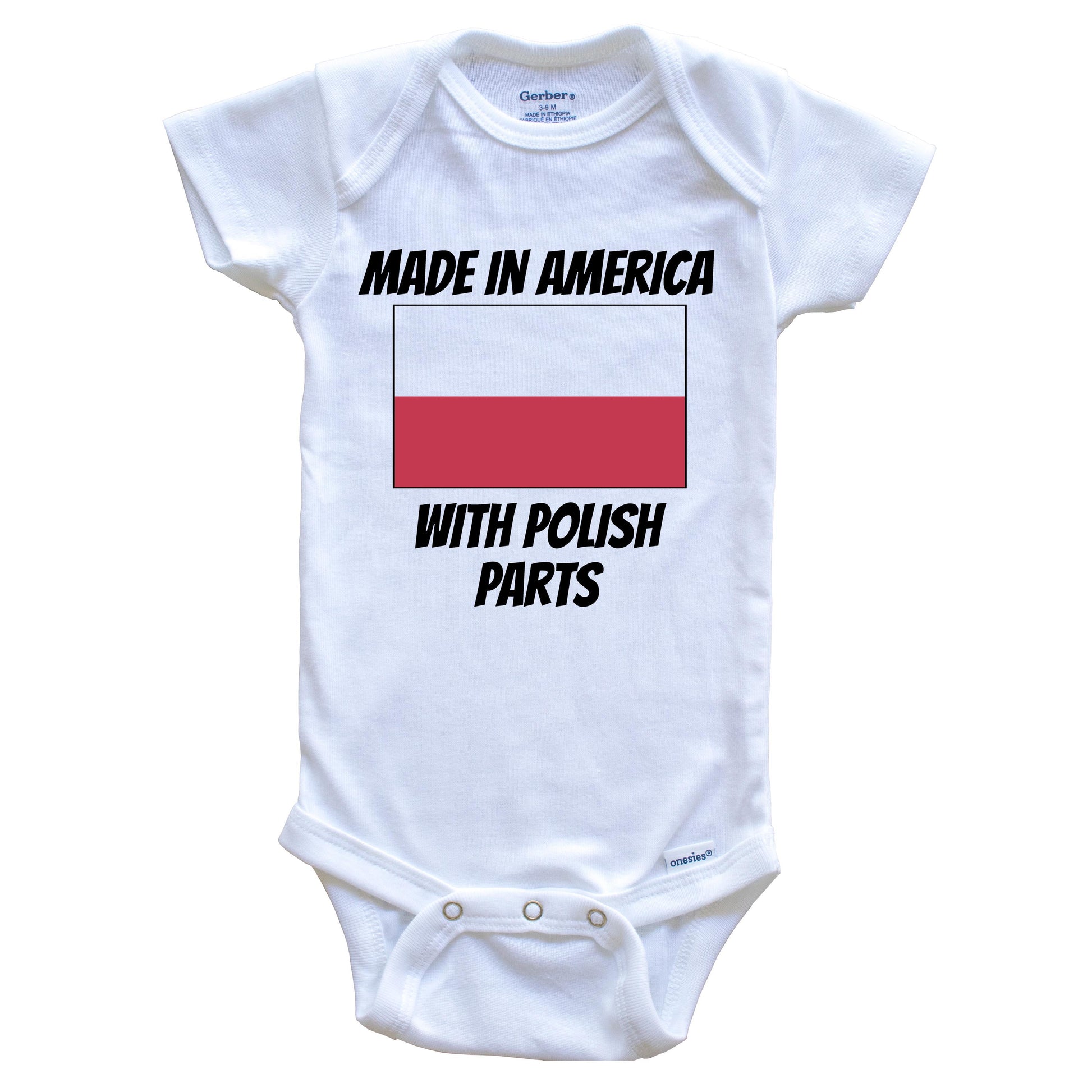 Made In America With Polish Parts Poland Flag Funny Baby Onesie