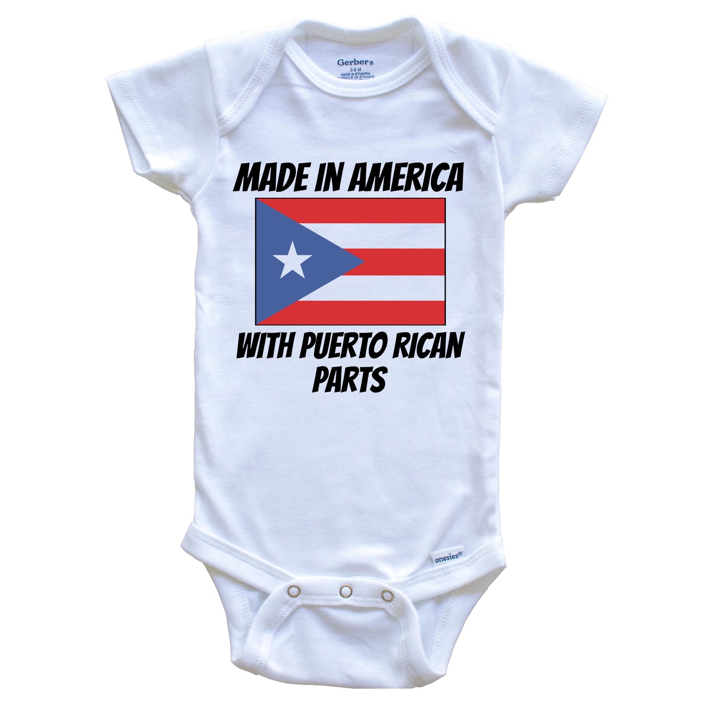 Made In America With Puerto Rican Parts Puerto Rico Flag Funny Baby Onesie