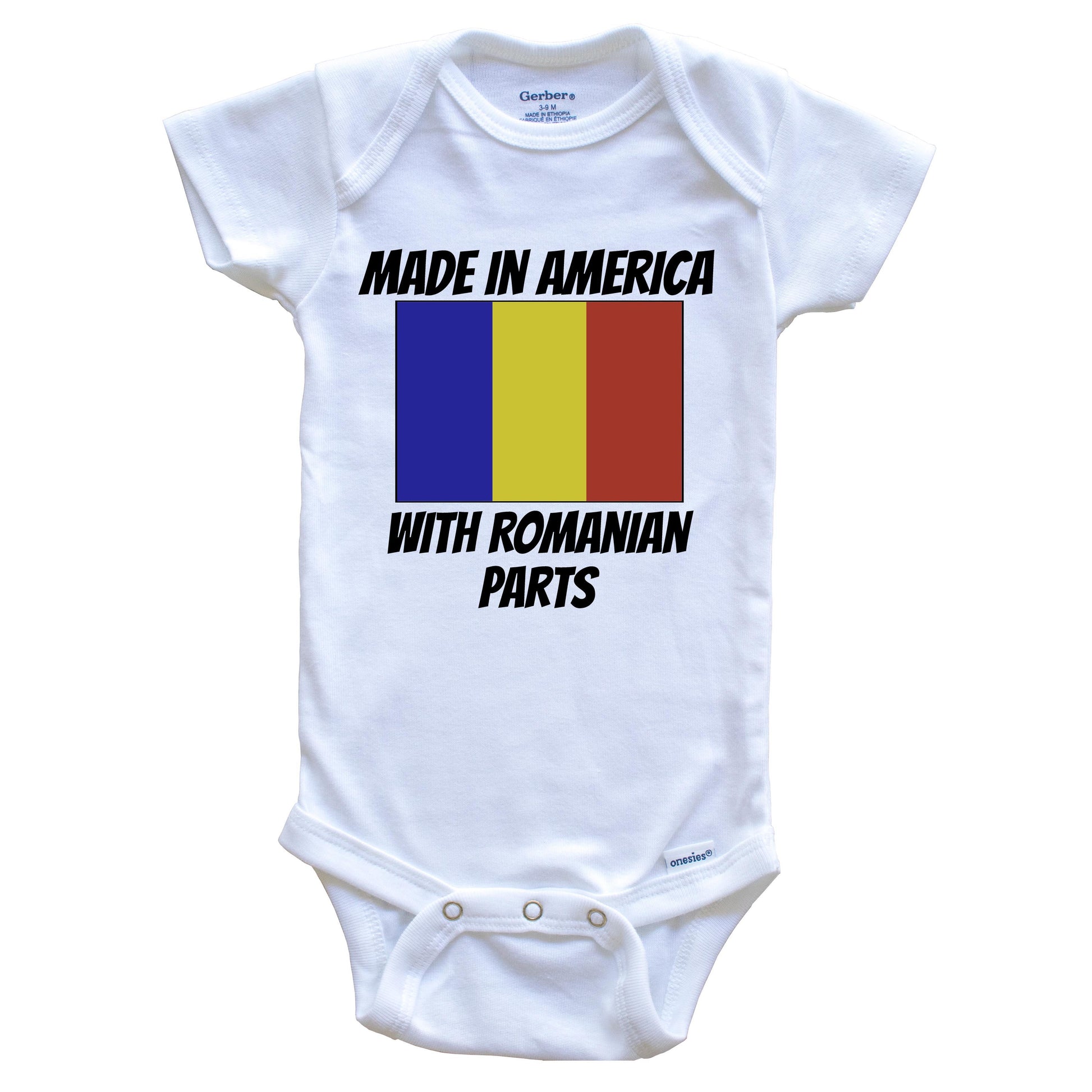 Made In America With Romanian Parts Romania Flag Funny Baby Onesie