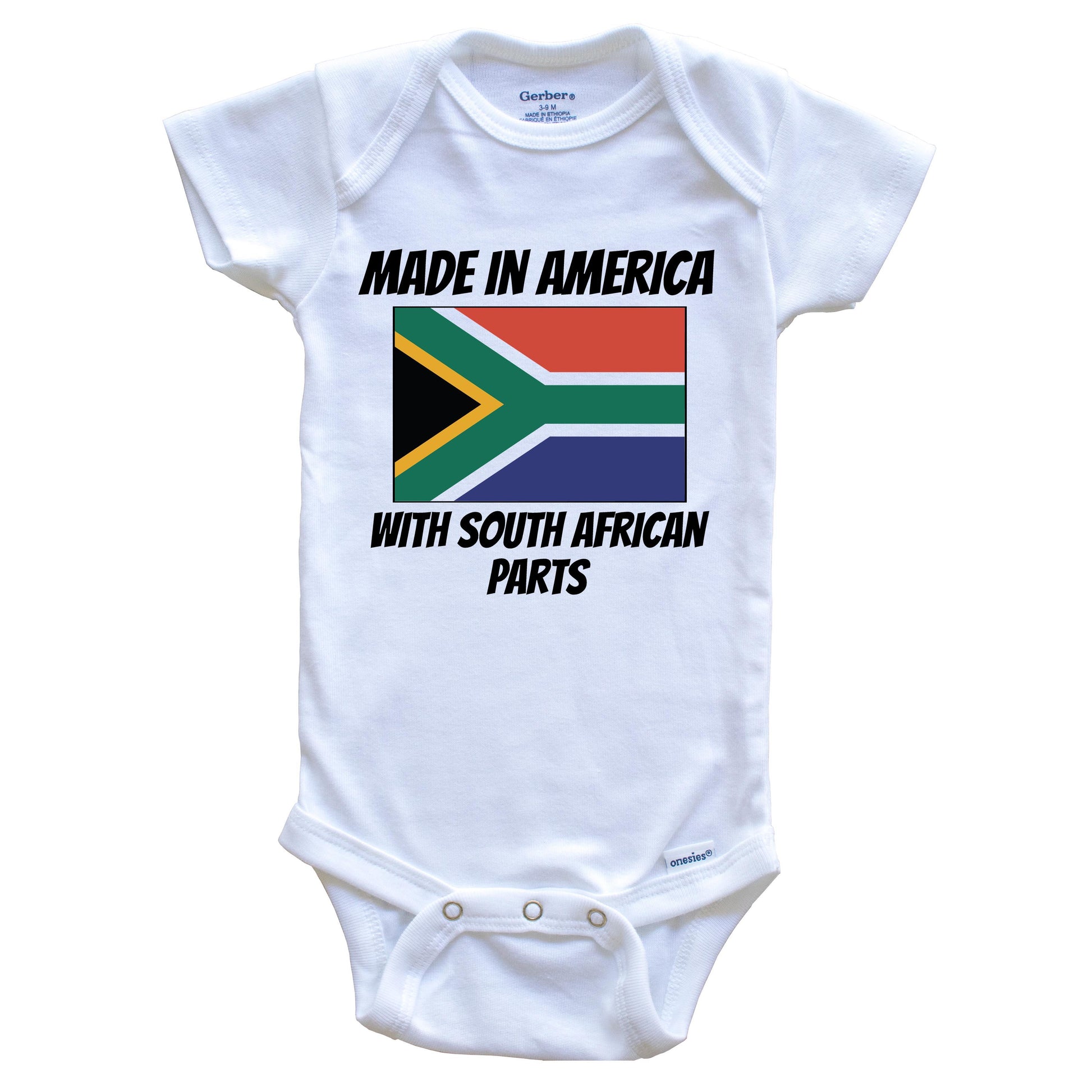 Made In America With South African Parts South Africa Flag Funny Baby Onesie
