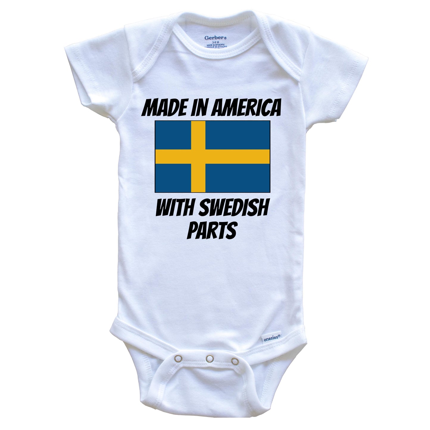 Made In America With Swedish Parts Sweden Flag Funny Baby Onesie