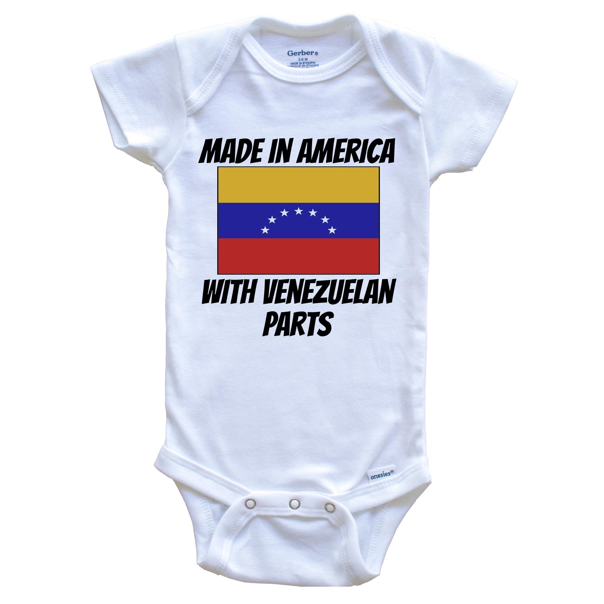 Made In America With Venezuelan Parts Venezuela Flag Funny Baby Onesie