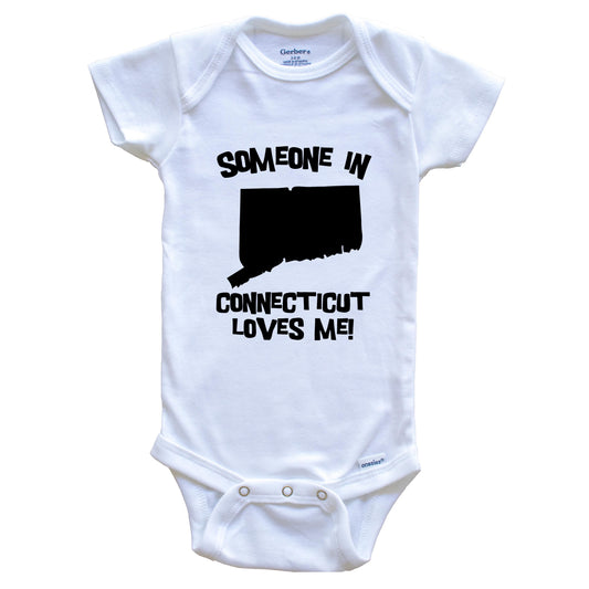 Someone In Connecticut Loves Me State Silhouette Cute Baby Onesie - One Piece Baby Bodysuit