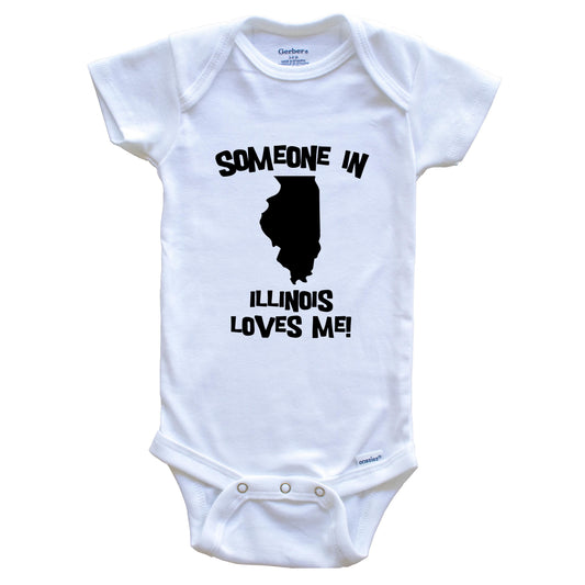 Someone In Illinois Loves Me State Silhouette Cute Baby Onesie - One Piece Baby Bodysuit