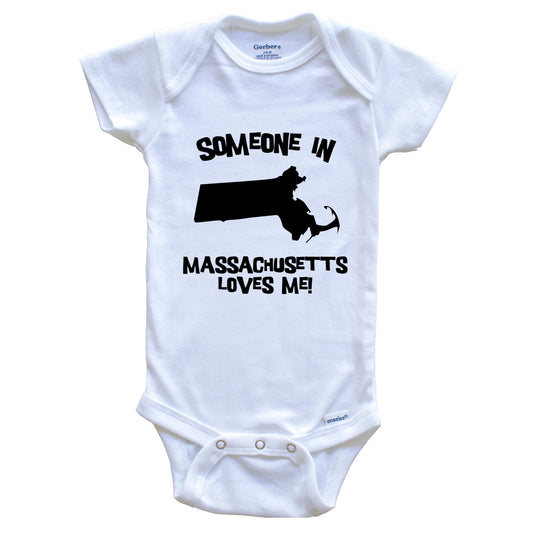 Someone In Massachusetts Loves Me State Silhouette Cute Baby Onesie - One Piece Baby Bodysuit