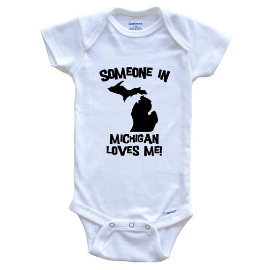 Someone In Michigan Loves Me State Silhouette Cute Baby Onesie - One Piece Baby Bodysuit