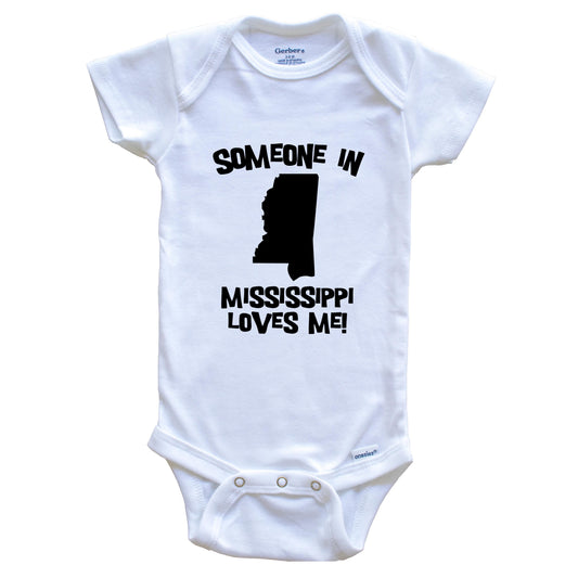 Someone In Mississippi Loves Me State Silhouette Cute Baby Onesie - One Piece Baby Bodysuit