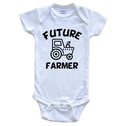 Future Farmer Cute Tractor Baby Onesie - One Piece Baby Bodysuit