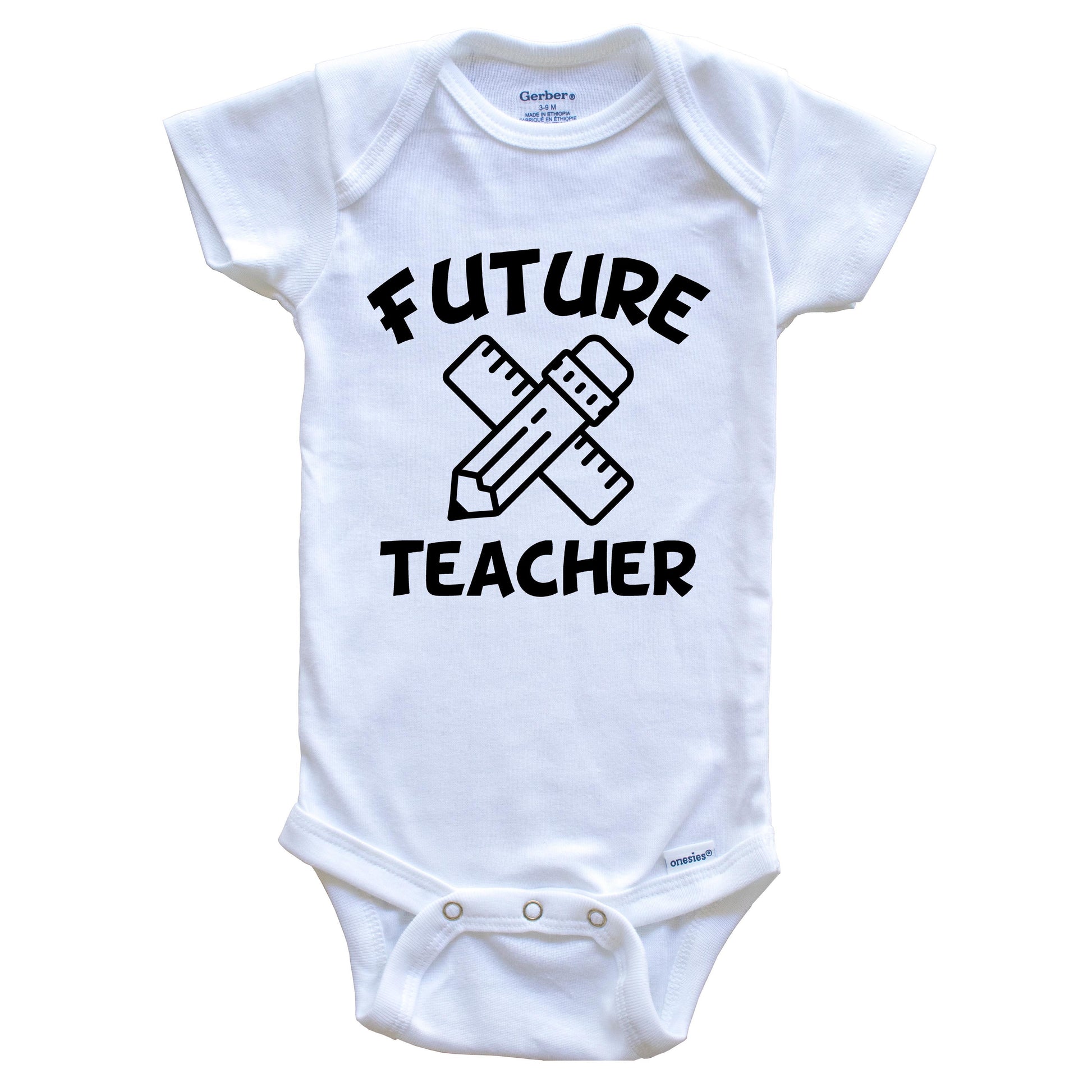 Future Teacher Cute Ruler Pencil Baby Onesie - One Piece Baby Bodysuit