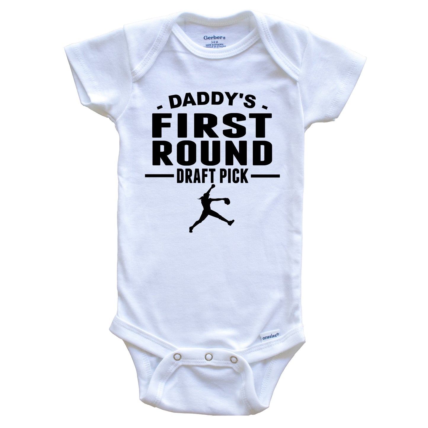 Softball Onesie - Daddy's First Round Draft Pick Fast Pitch Pitcher First Child Baby Onesie