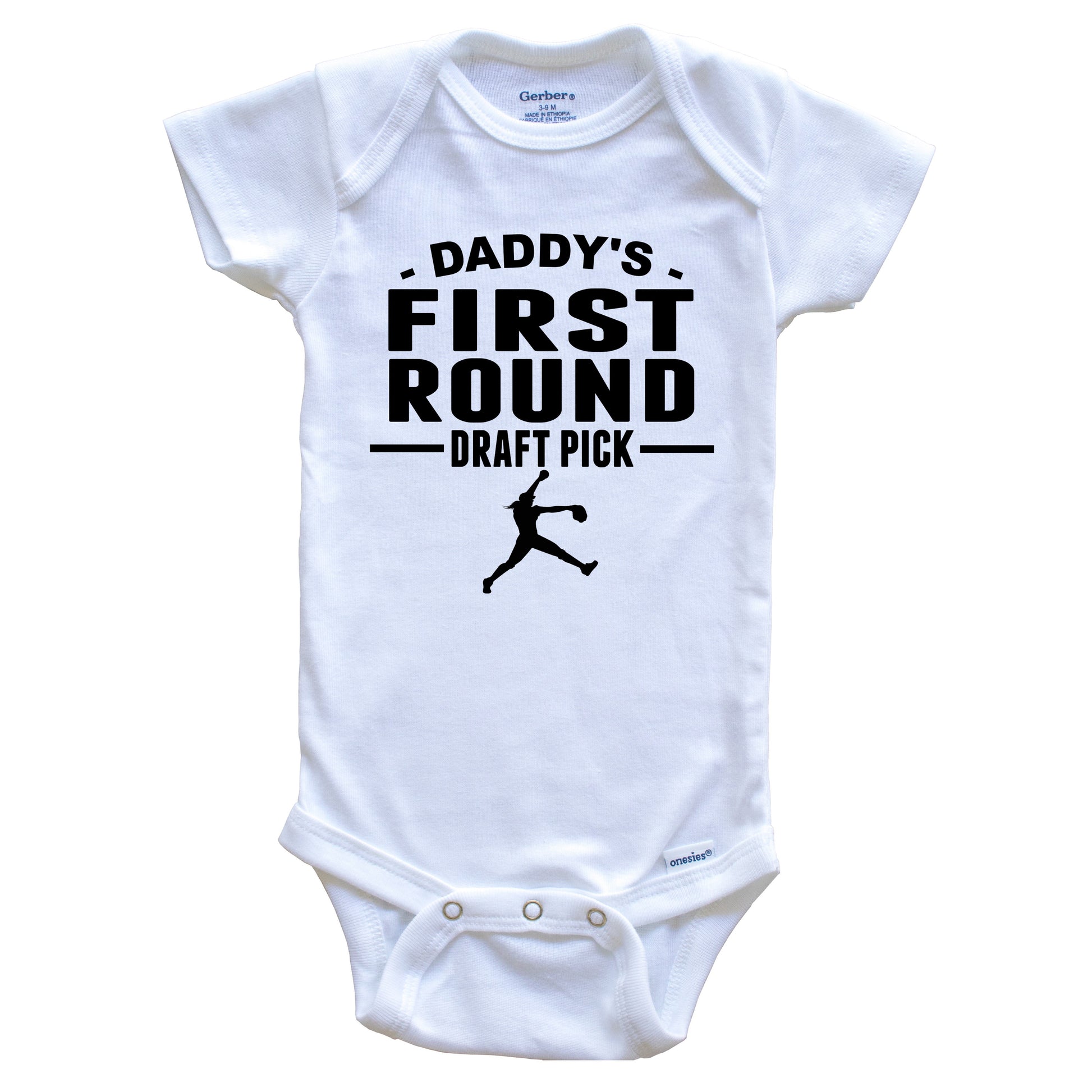 Softball Onesie - Daddy's First Round Draft Pick Fast Pitch Pitcher First Child Baby Onesie