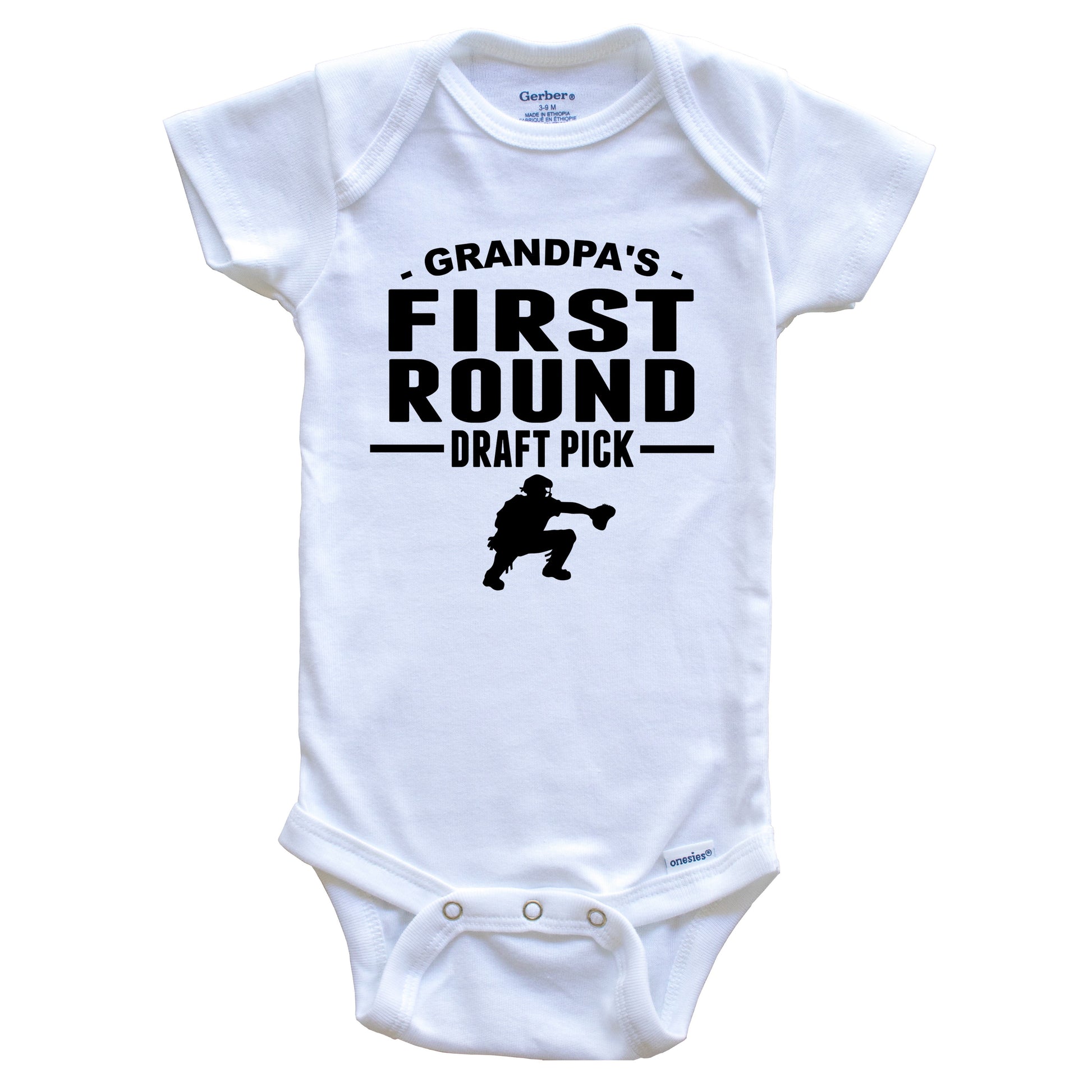 Baseball Onesie - Grandpa's First Round Draft Pick Catcher First Grandchild Baby Onesie