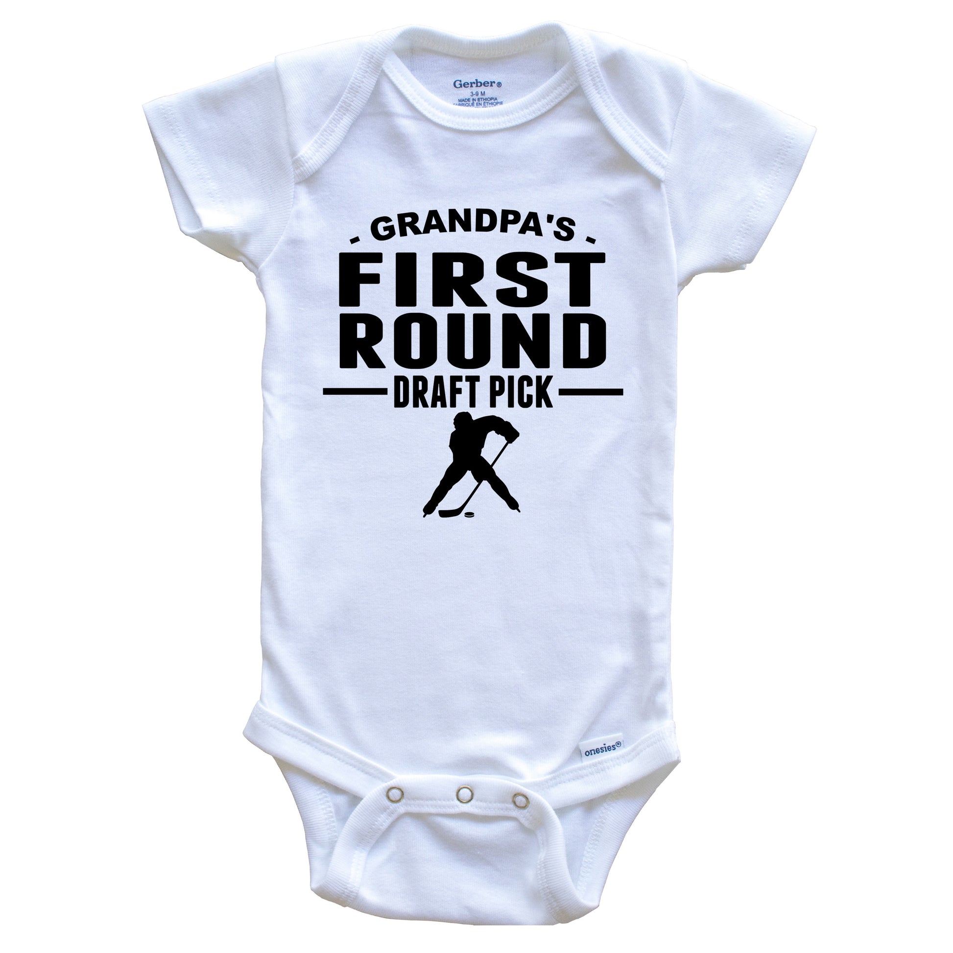Hockey Onesie - Grandpa's First Round Draft Pick Hockey Player First Grandchild Baby Onesie