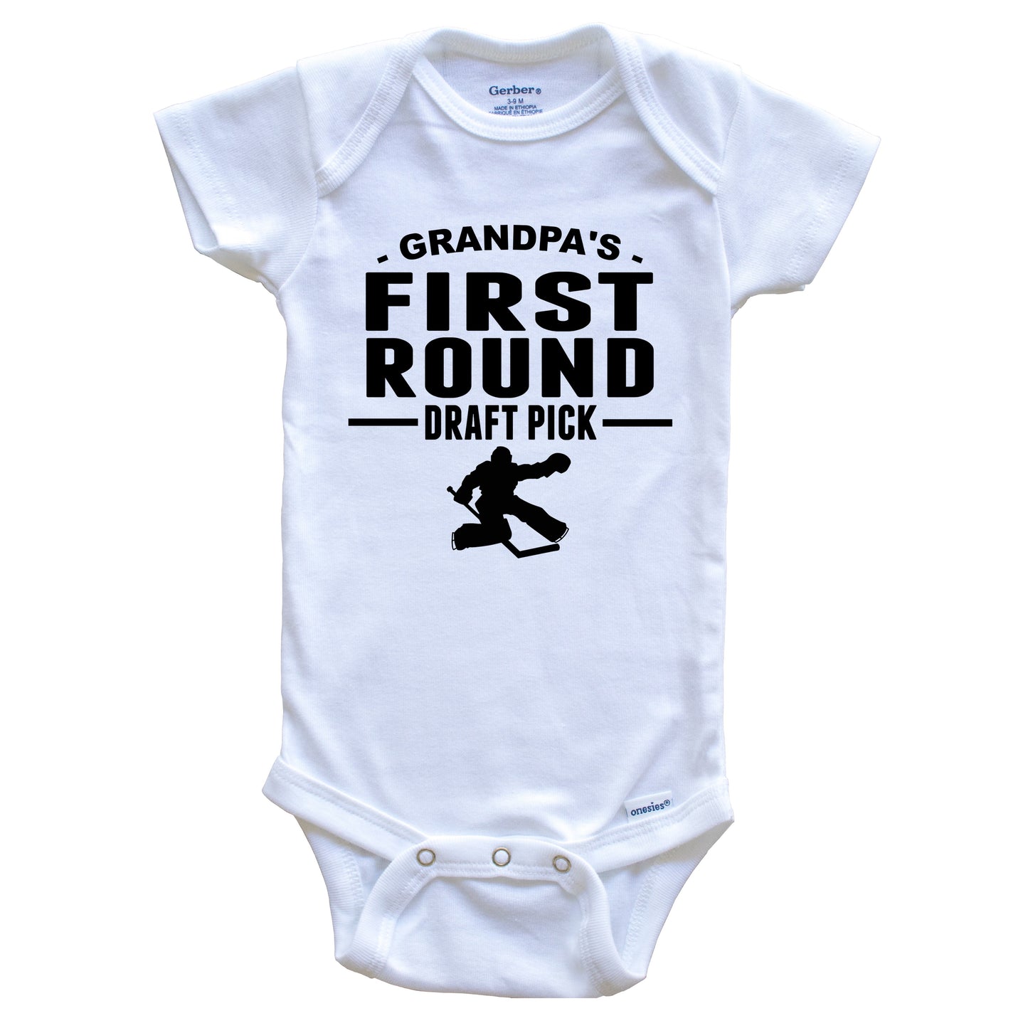 Hockey Onesie - Grandpa's First Round Draft Pick Goalie First Grandchild Baby Onesie