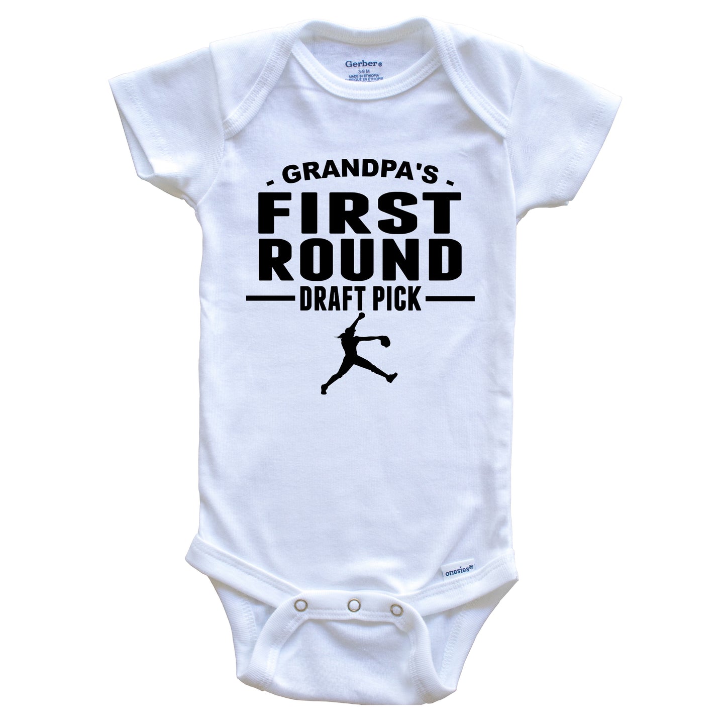 Softball Onesie - Grandpa's First Round Draft Pick Fast Pitch Pitcher First Grandchild Baby Onesie