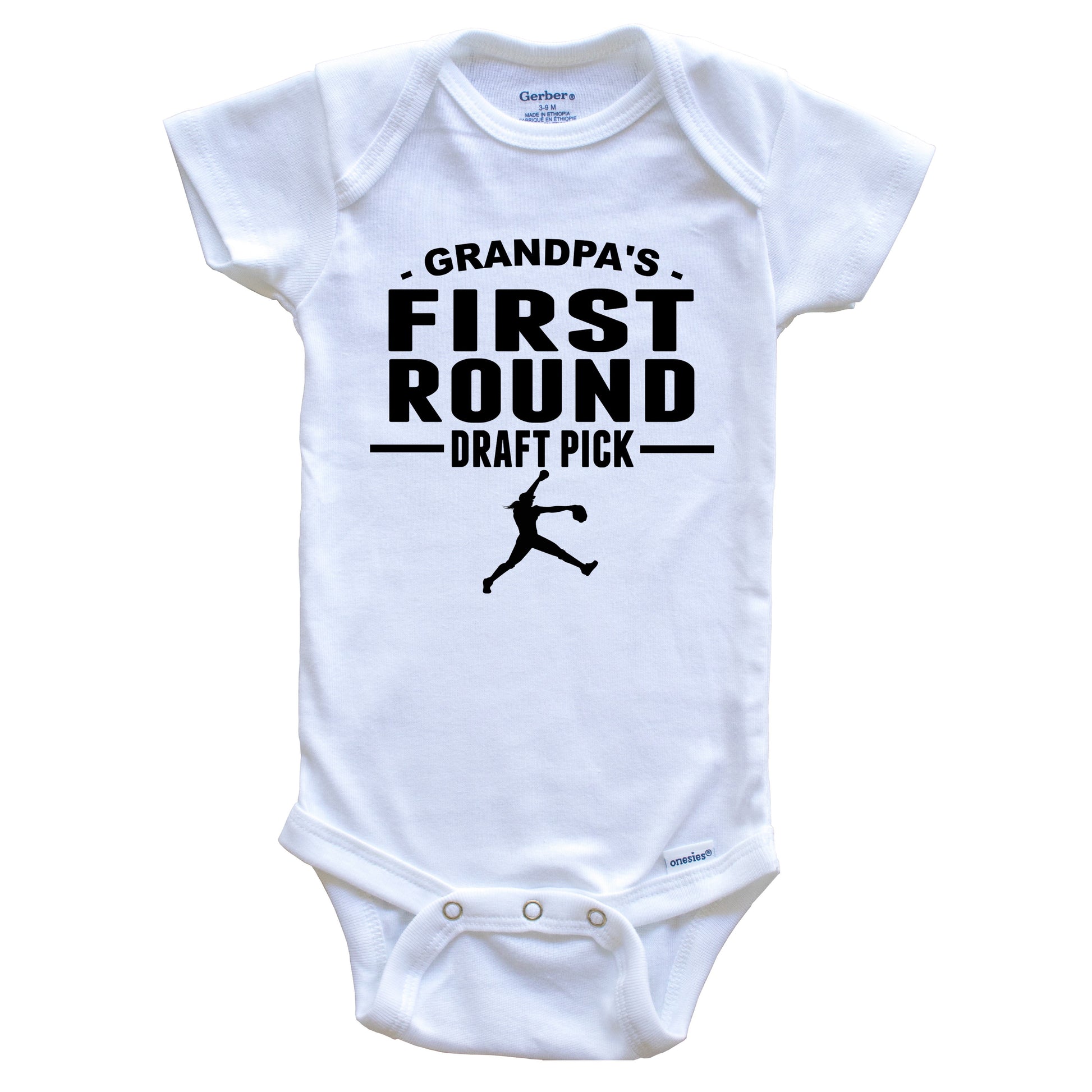 Softball Onesie - Grandpa's First Round Draft Pick Fast Pitch Pitcher First Grandchild Baby Onesie