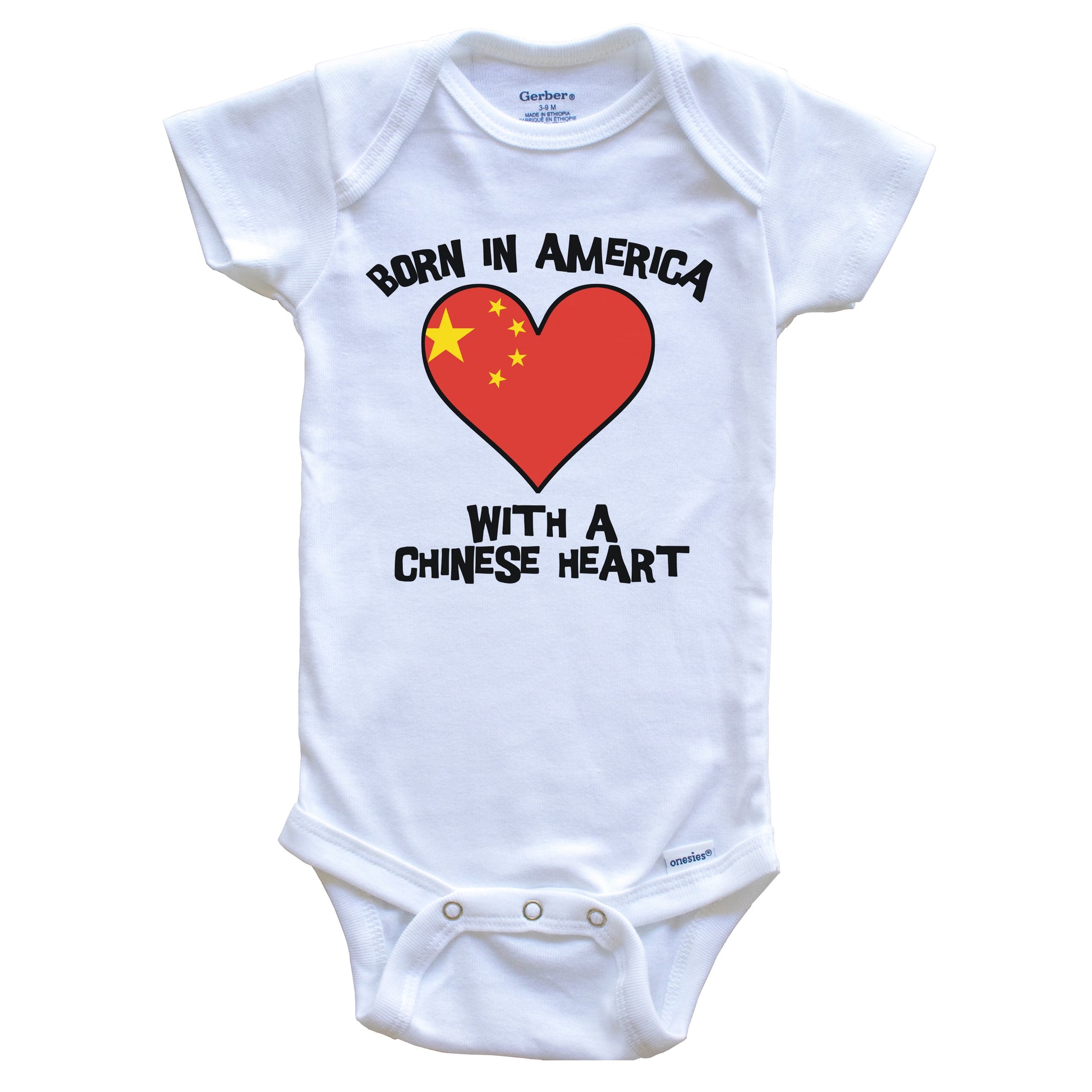 Born In America With A Chinese Heart Baby Onesie China Flag Baby Bodysuit
