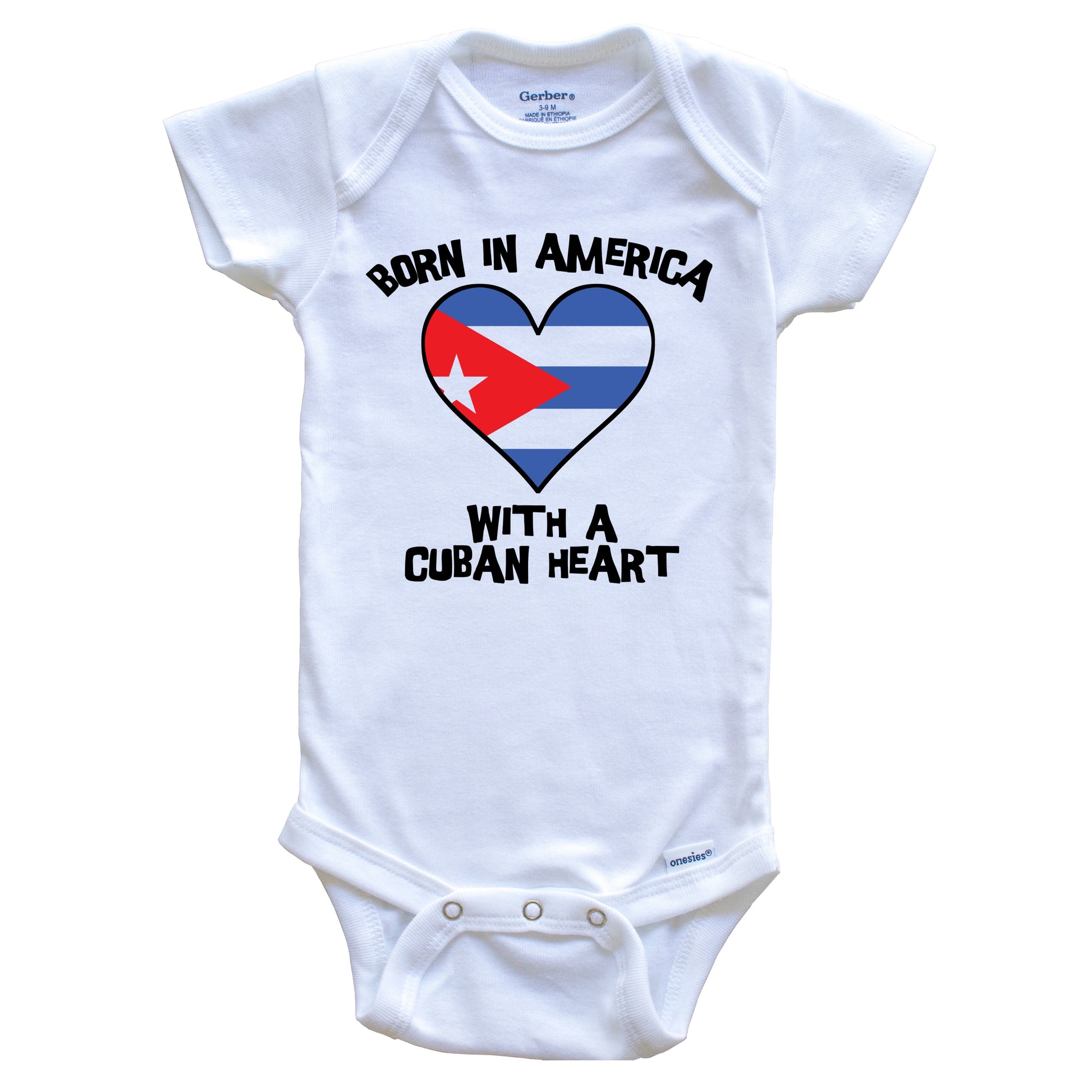 Born In America With A Cuban Heart Baby Onesie Cuba Flag Baby Bodysuit