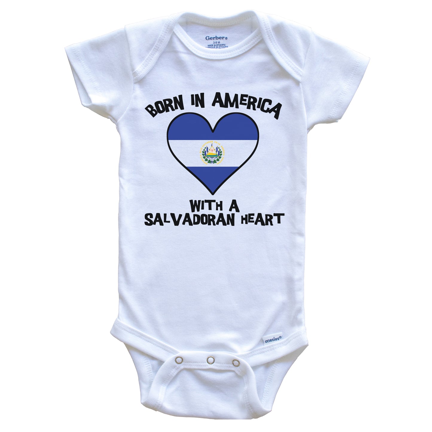 Born In America With A Salvadoran Heart Baby Onesie El Salvador Flag Baby Bodysuit
