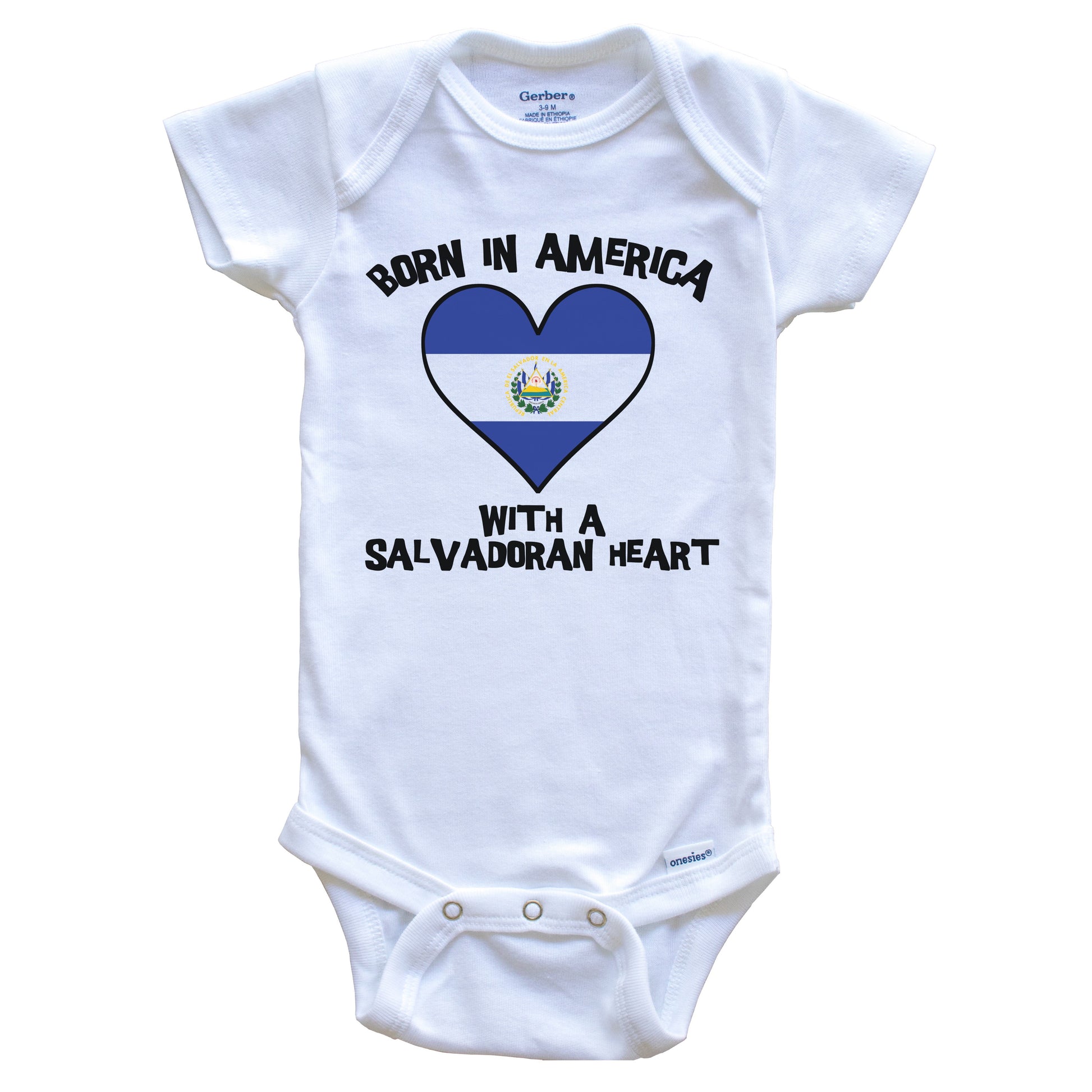 Born In America With A Salvadoran Heart Baby Onesie El Salvador Flag Baby Bodysuit
