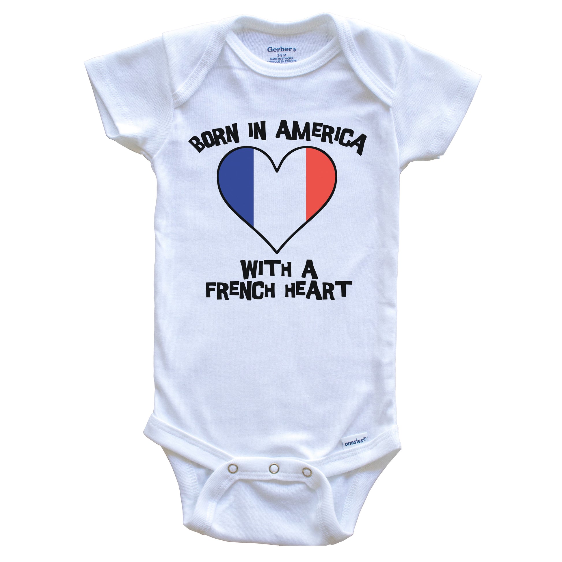 Born In America With A French Heart Baby Onesie France Flag Baby Bodysuit